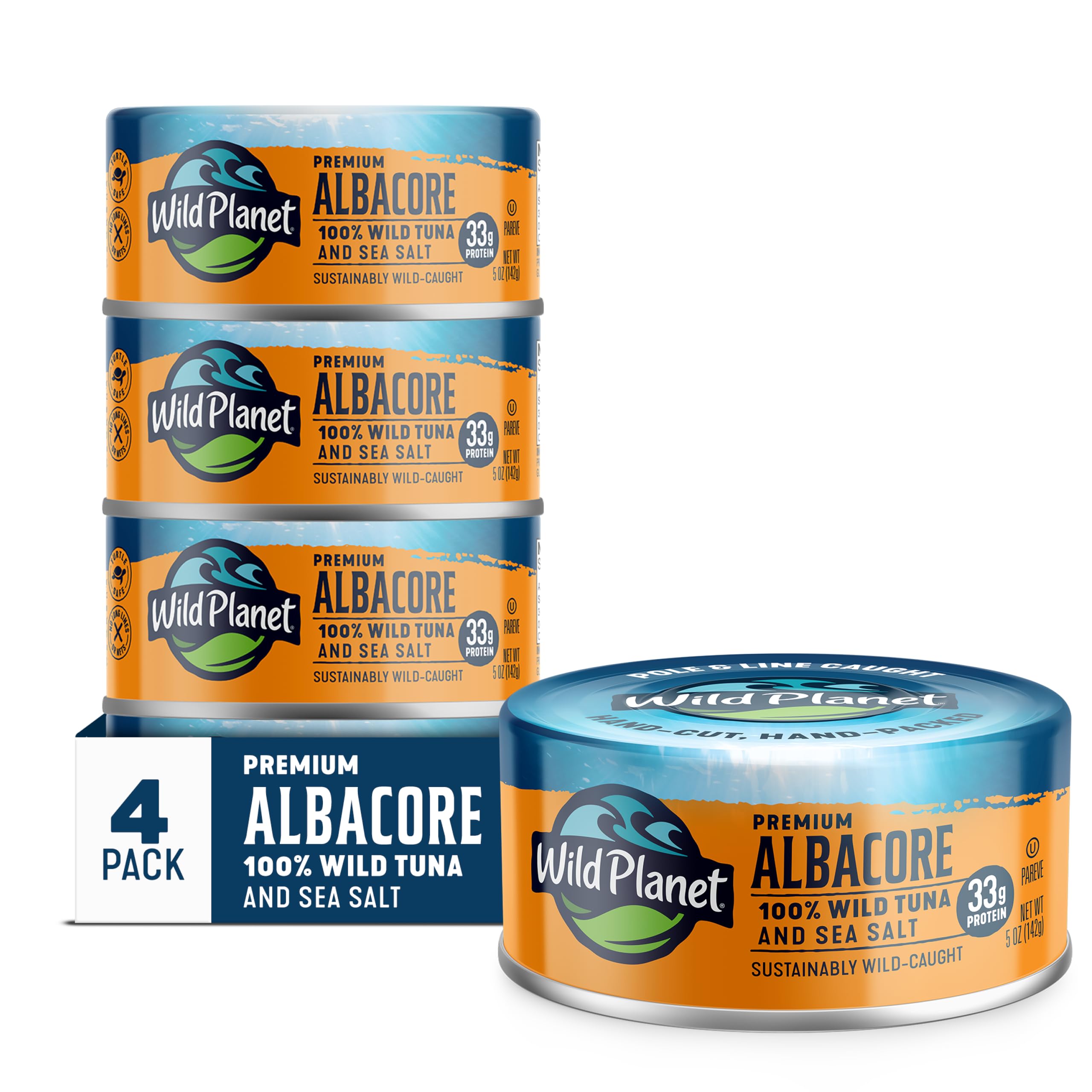 Wild Planet Wild Albacore Tuna Cans, 5 Ounce, 4 Pack | Sustainable Pole & Line Caught Canned Tuna. Non-GMO, Gluten Free, Kosher, Dairy Free, Keto & Paleo Friendly