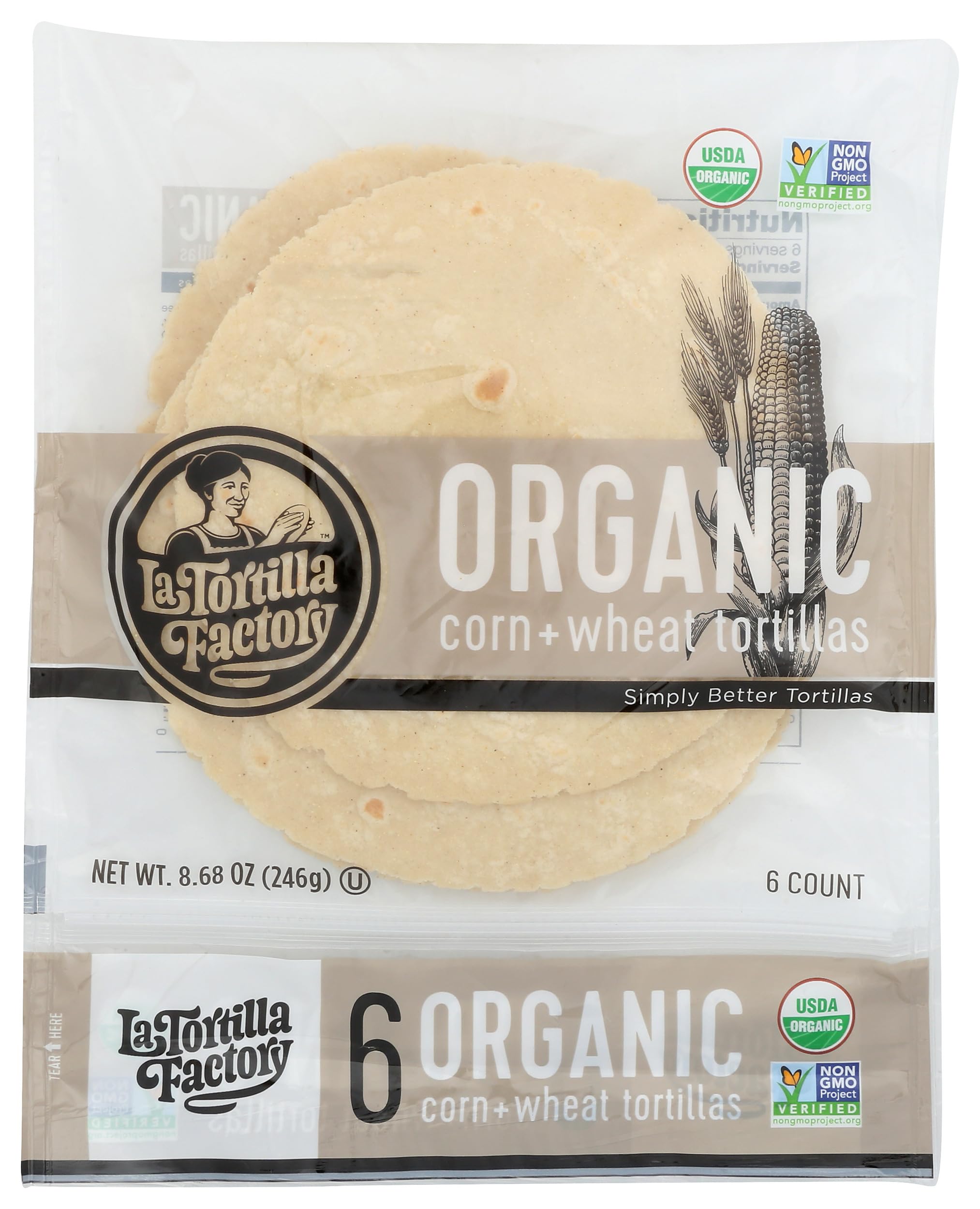 La Tortilla Factory Organic White corn & Wheat Tortillas, 6 ct
