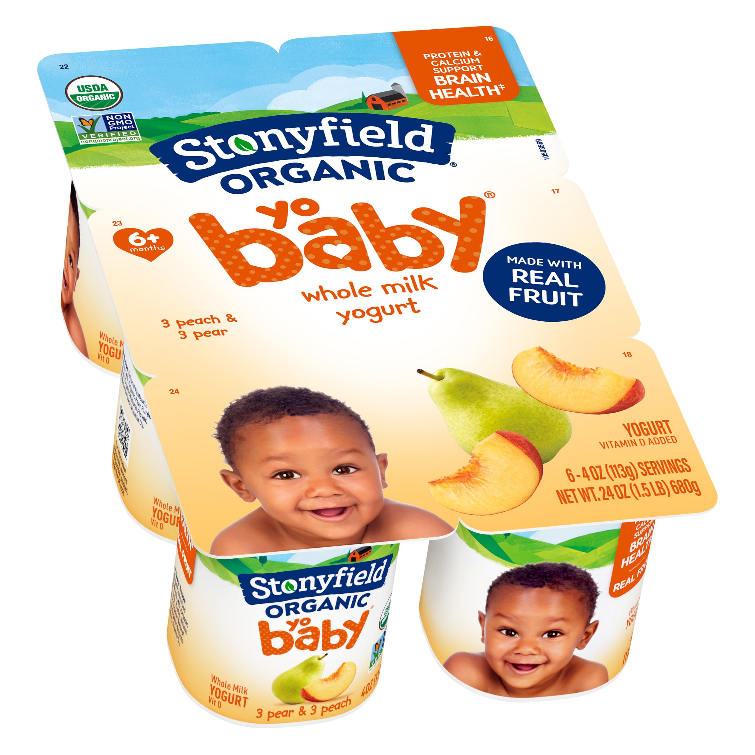 Stonyfield Organic YoBaby Pear & Peach Yogurt Cups, 4 oz, 6 ct