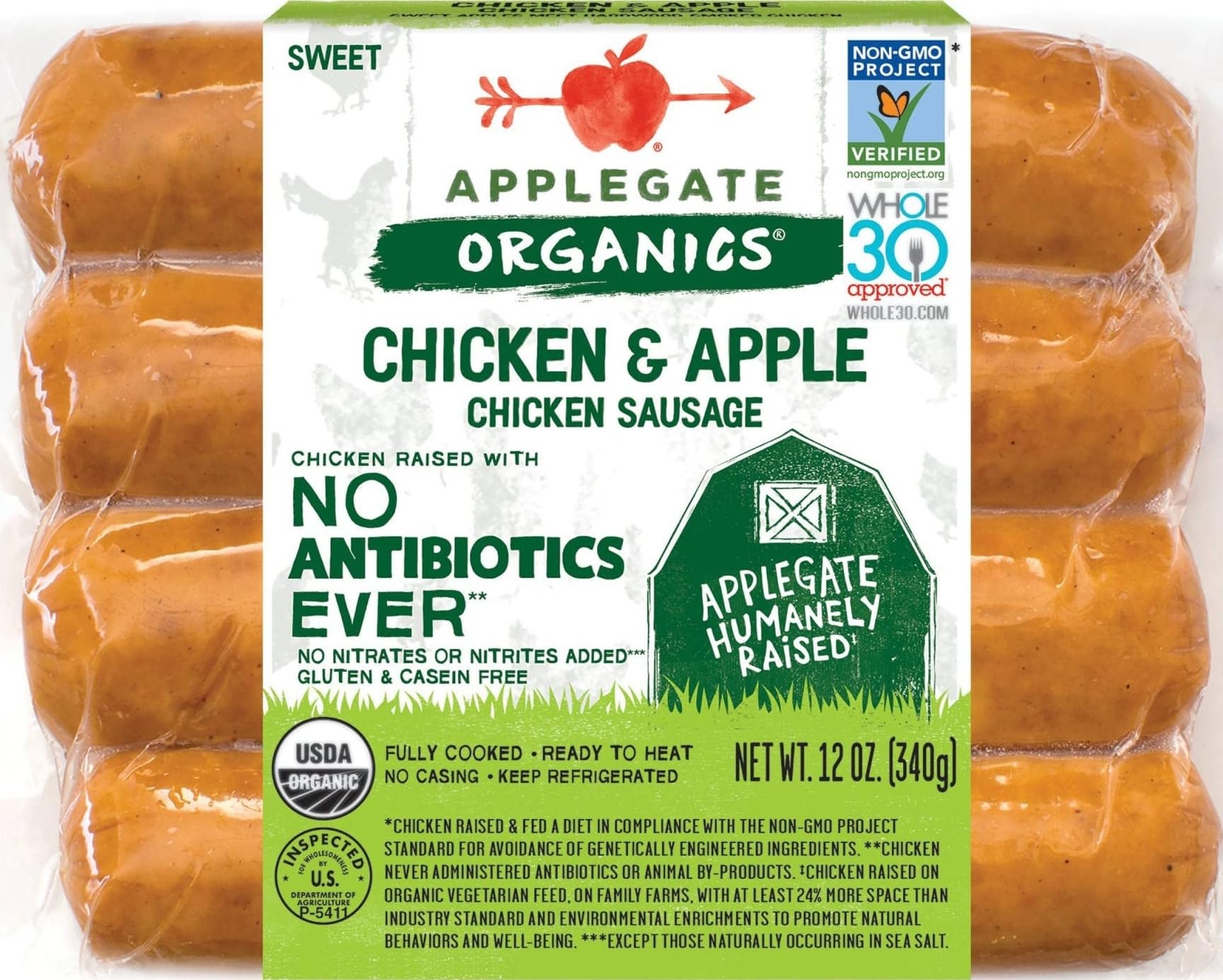Organic Chicken & Apple Sausage | No Antibiotics Ever, Whole30 Approved, All Natural Ingredients, Full Cooked, Perfect for busy weeknights