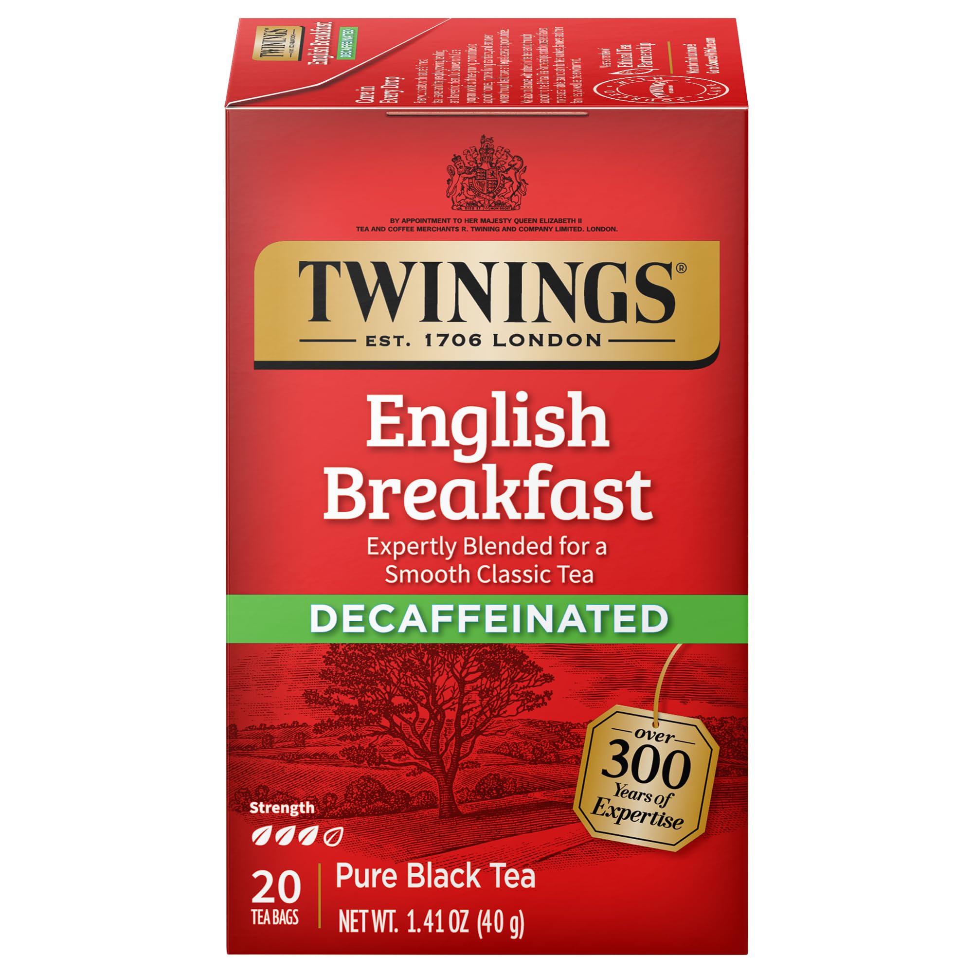 Twinings Decaffeinated English Breakfast Black Tea Bags, 20 CT (1 Pack) | A Classic, Robust & Smooth, Full Flavour Without the Caffeine, 20 Foil Lined Individually Wrapped Bags, Enjoy Hot or Iced
