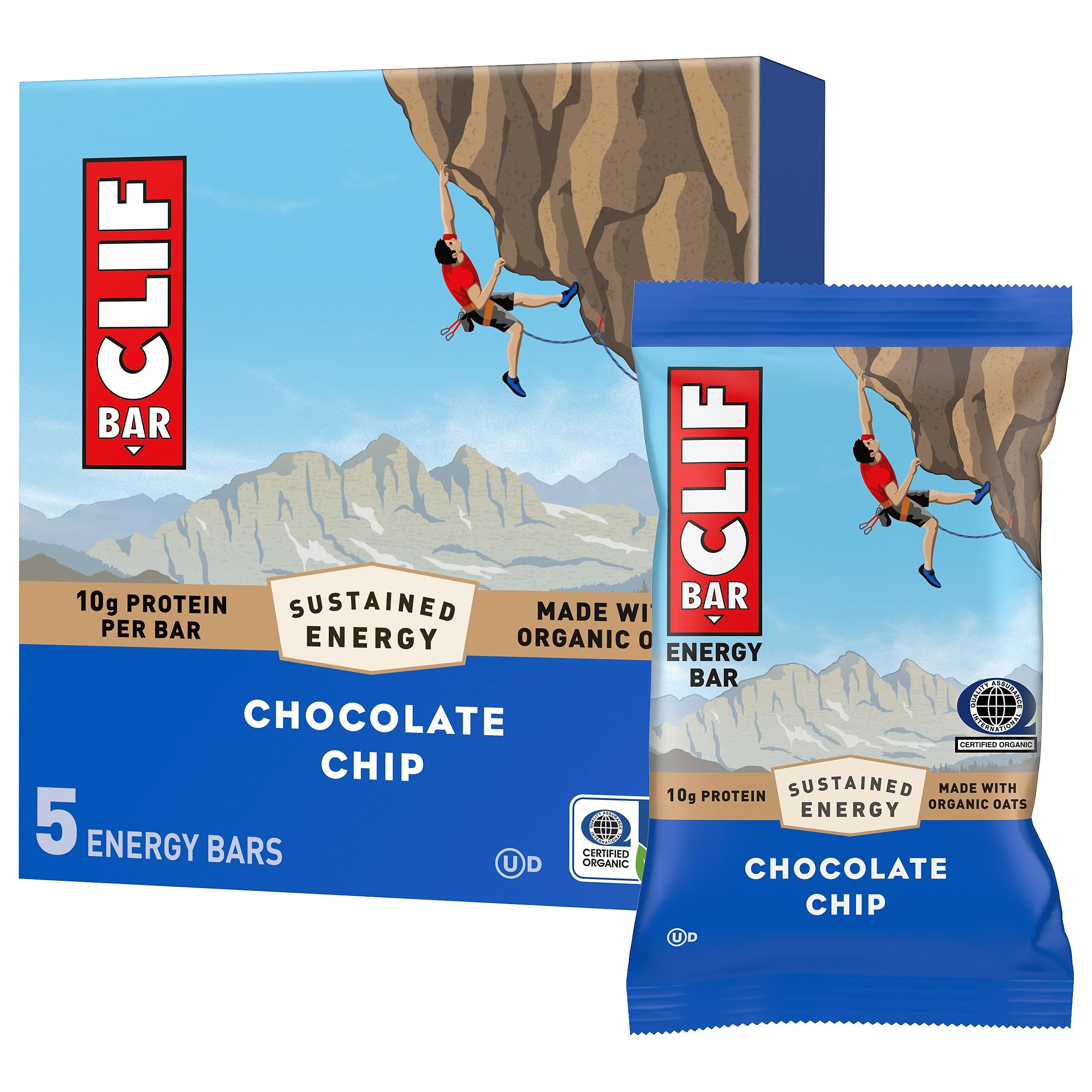 Clif Bar, Energy Protein Bars - Chocolate Chip - Made with Organic Oats - Energy Bars - -, 5 Count
