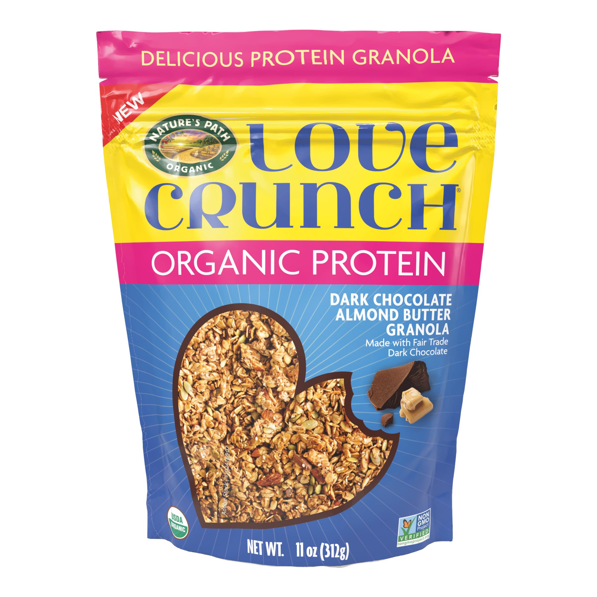Love Crunch Dark Chocolate Almond Butter Protein Granola, 11 oz (Pack of 1) | 10g Protein, 20g Whole Grains, Crunchy Granola Clusters, Creamy Almond Butter, Fair Trade Dark Chocolate, Plant-Based Protein
