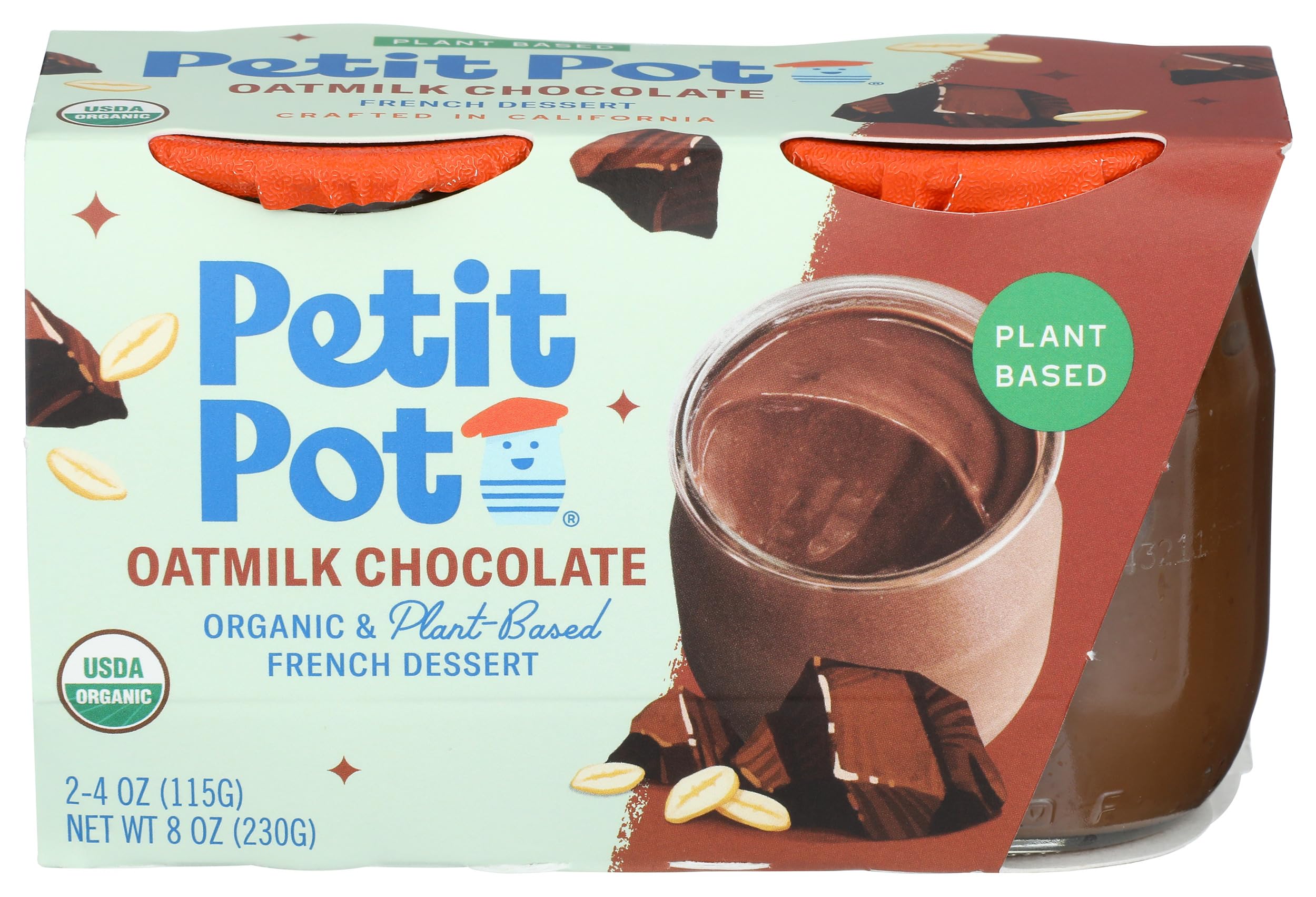 Petit Pot, Dessert Pots Oatmilk Chocolate 2 Count Organic, 7 Ounce