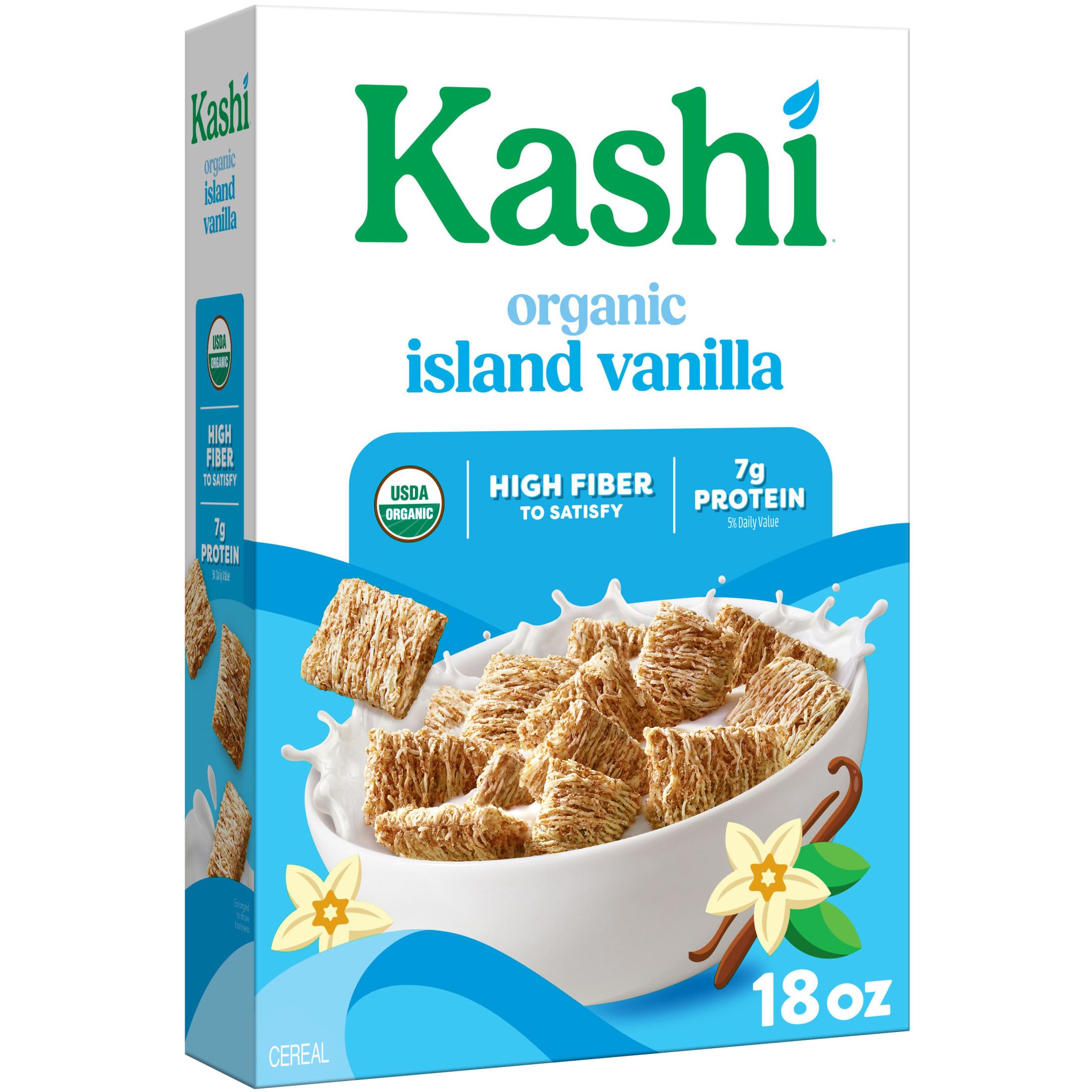 Kashi Breakfast Cereal, Organic, Fiber Cereal, Island Vanilla, 18oz Box (1 Box) | Organic, Fiber Cereal