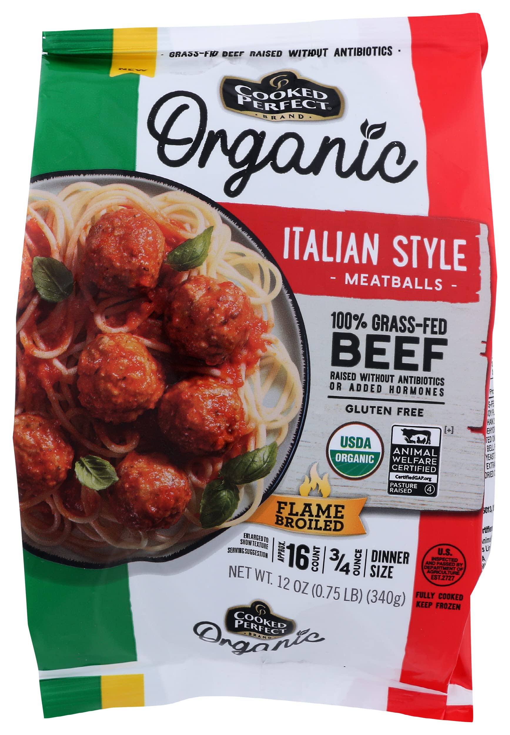 Beef Meatball Italian Gluten-Free Grass Fed Organic, 12 Ounce , 12 Ounce