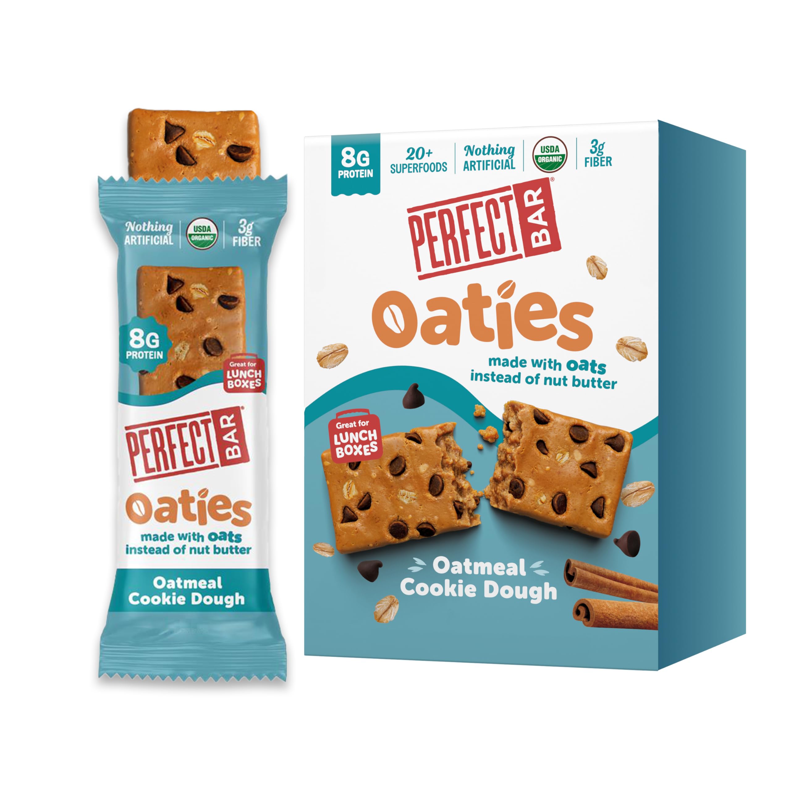 Perfect Bar Oaties Refrigerated Protein Bars, Brownie Batter, Oat-Based Lunch Box Snacks, 8g Protein, 20+ Superfoods, Kids & Adults, 1.83 oz bars, 4 count