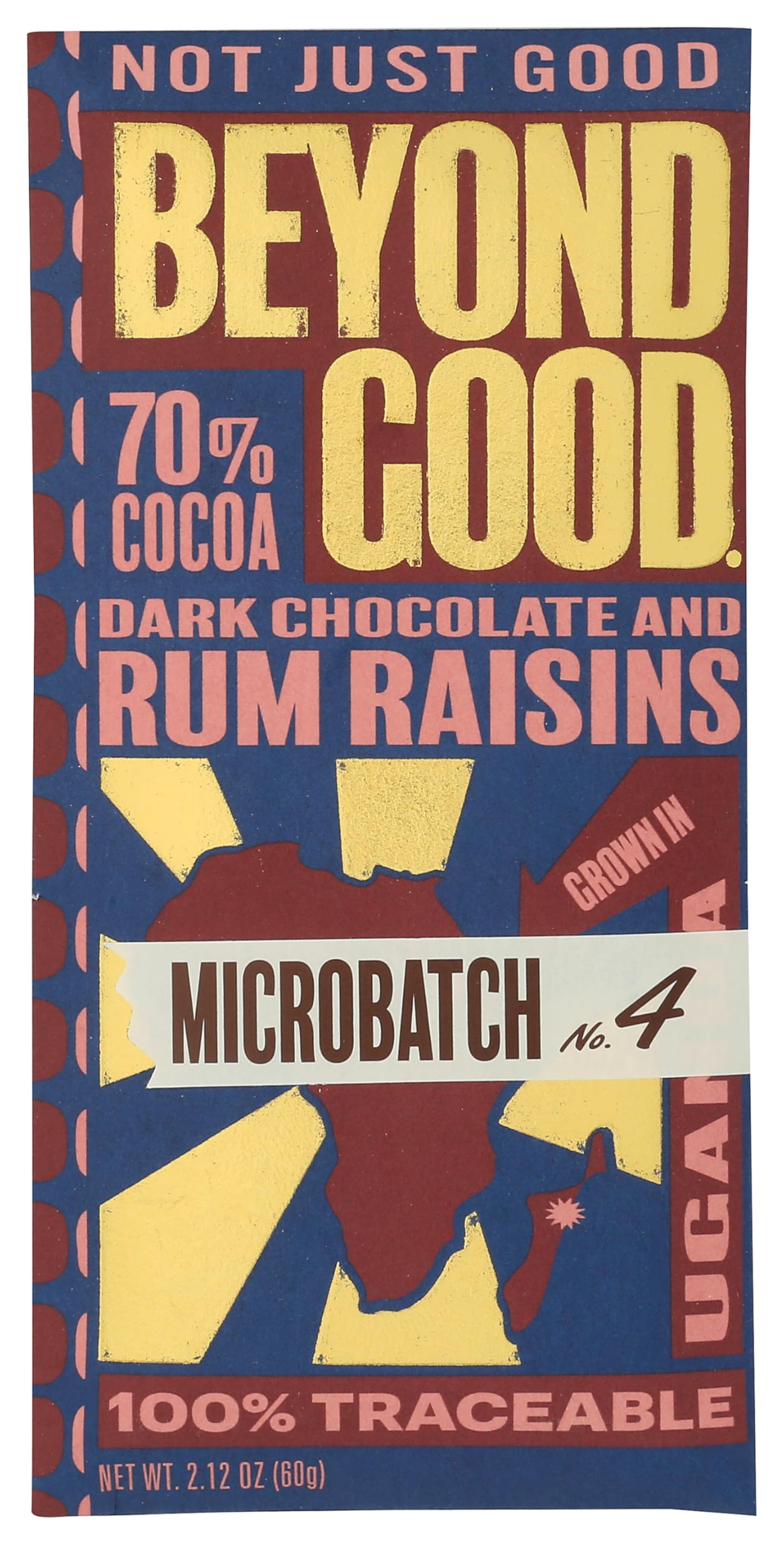 Beyond Good 70% Rum Raisins Microbatch Chocolate Bar, 2.12 Ounce