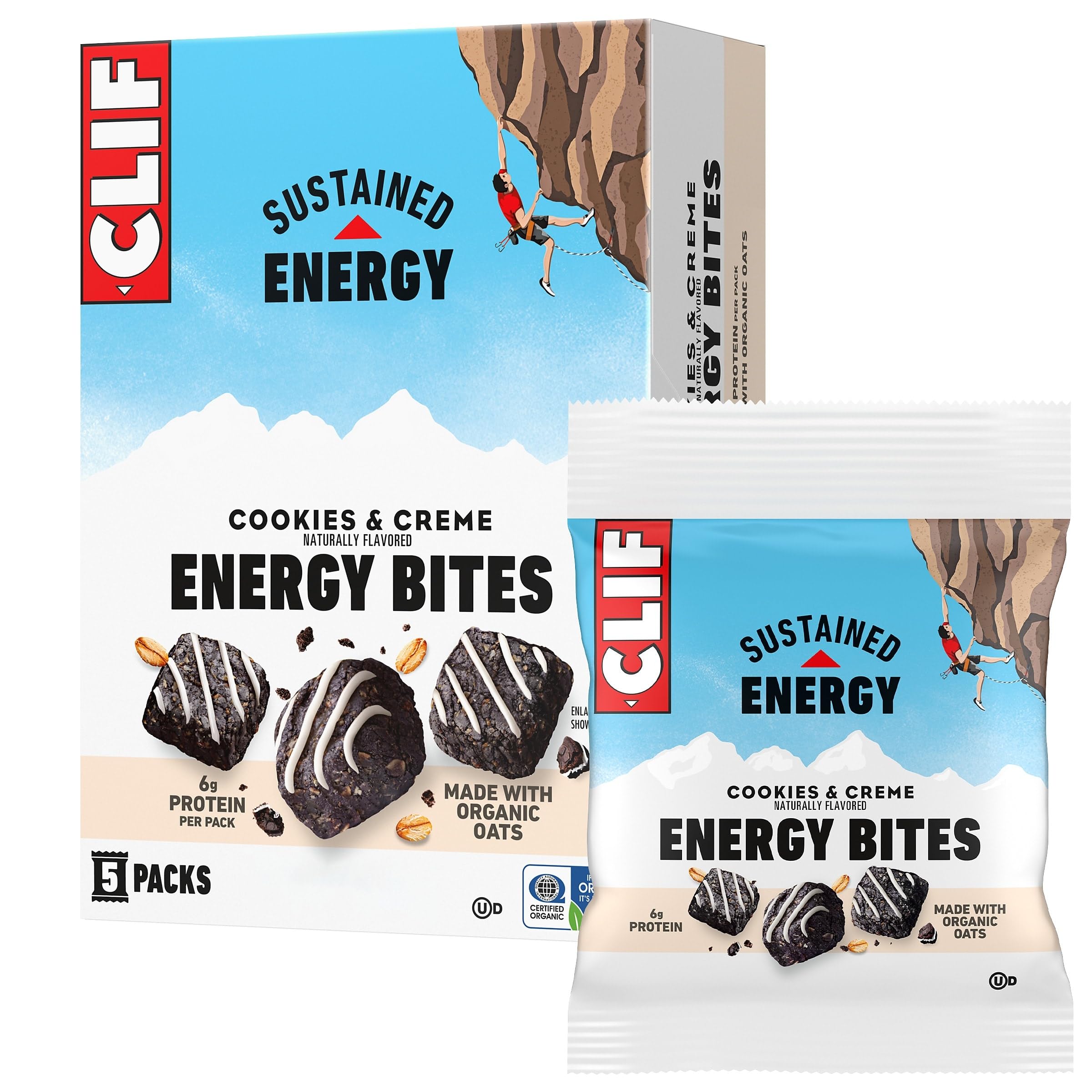 CLIF BAR Energy Bites, Cookies & Creme, 5ct | 6g Protein per Pack, Made with Organic Oats, Non-GMO, Plant-Based, No High Fructose Corn Syrup