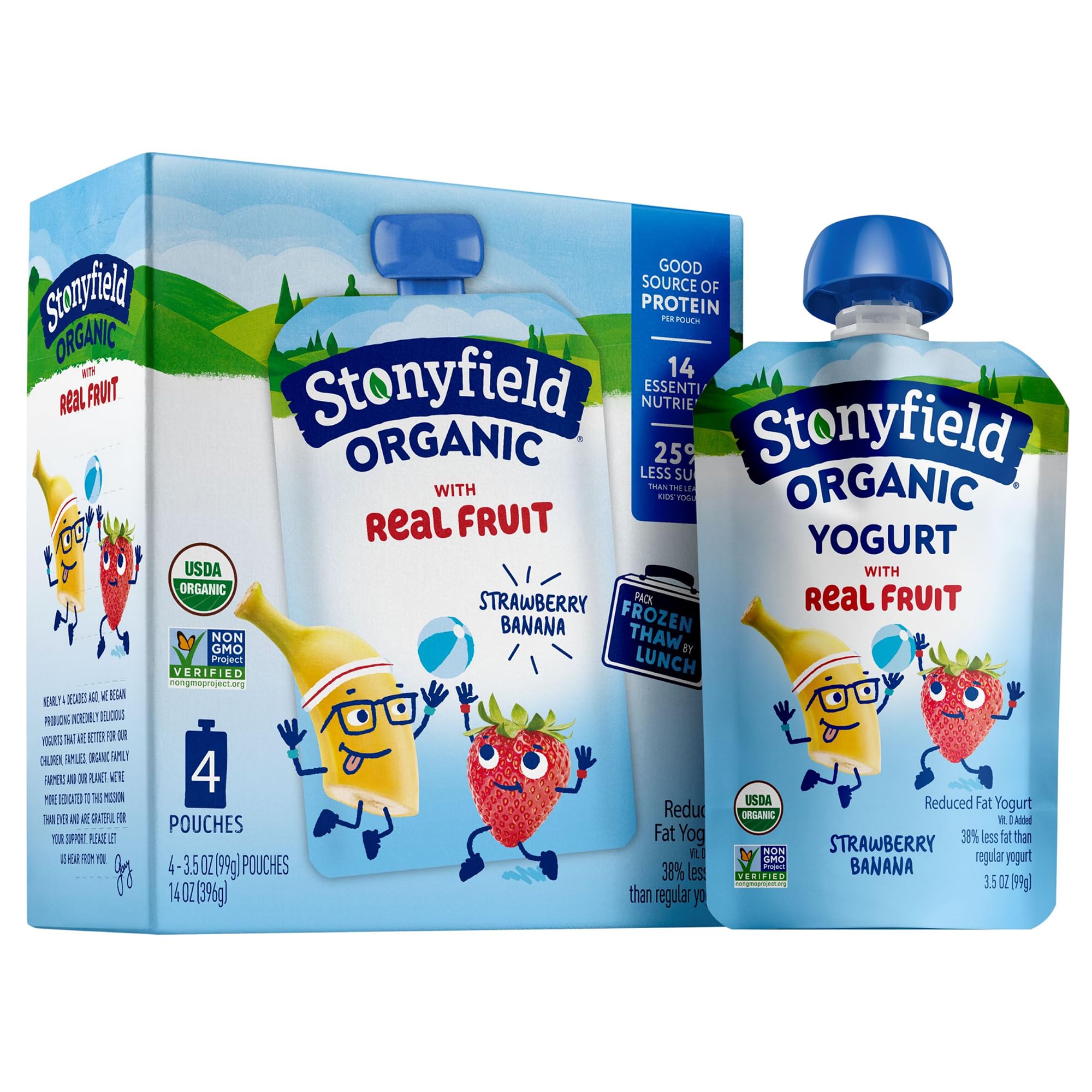 Stonyfield Organic Kids Yogurt Pouches, Strawberry Banana, 3.5 oz, 4 ct