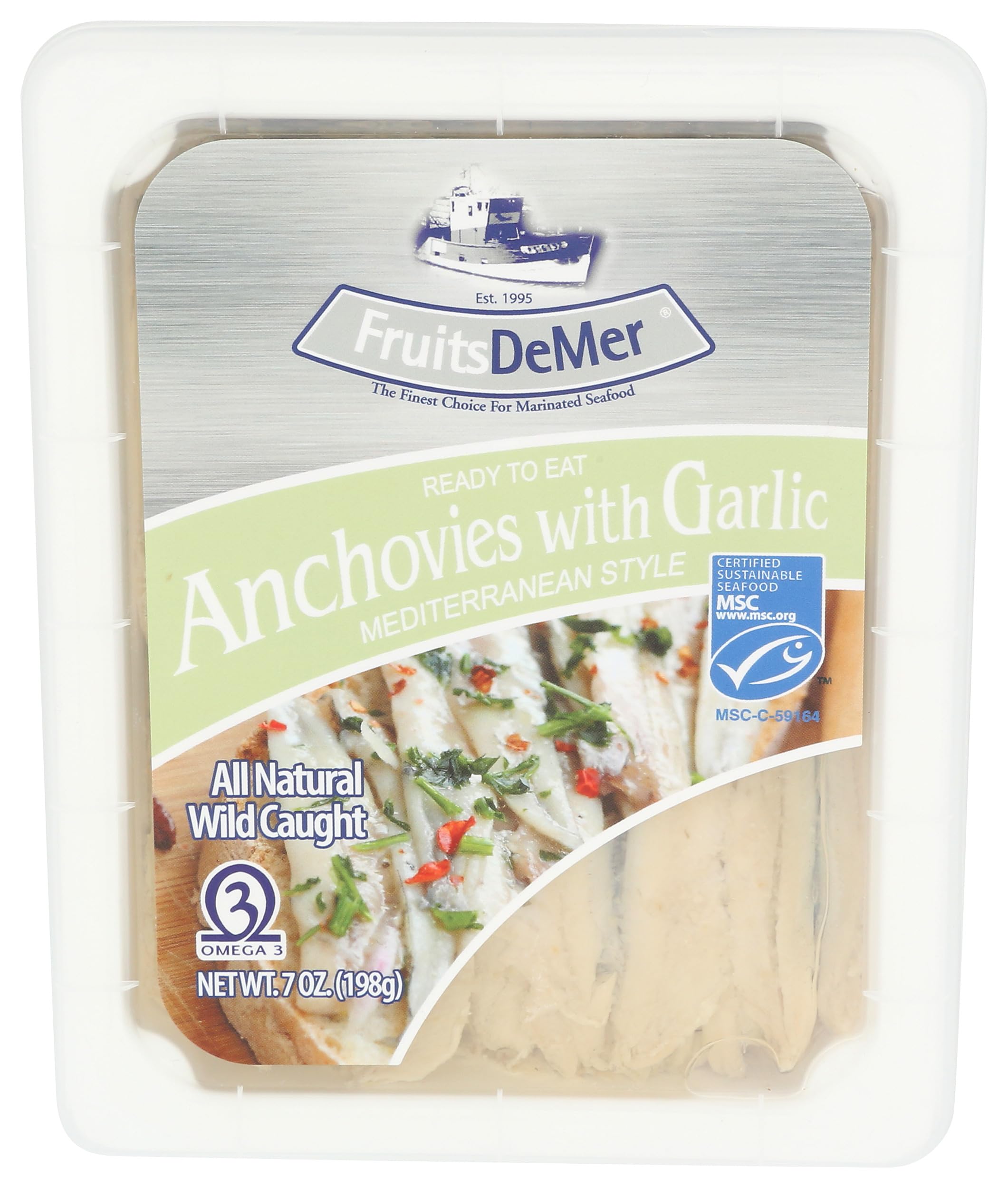 Fruits De Mer, Anchovies Marinated Garlic Misc, 7 Ounce
