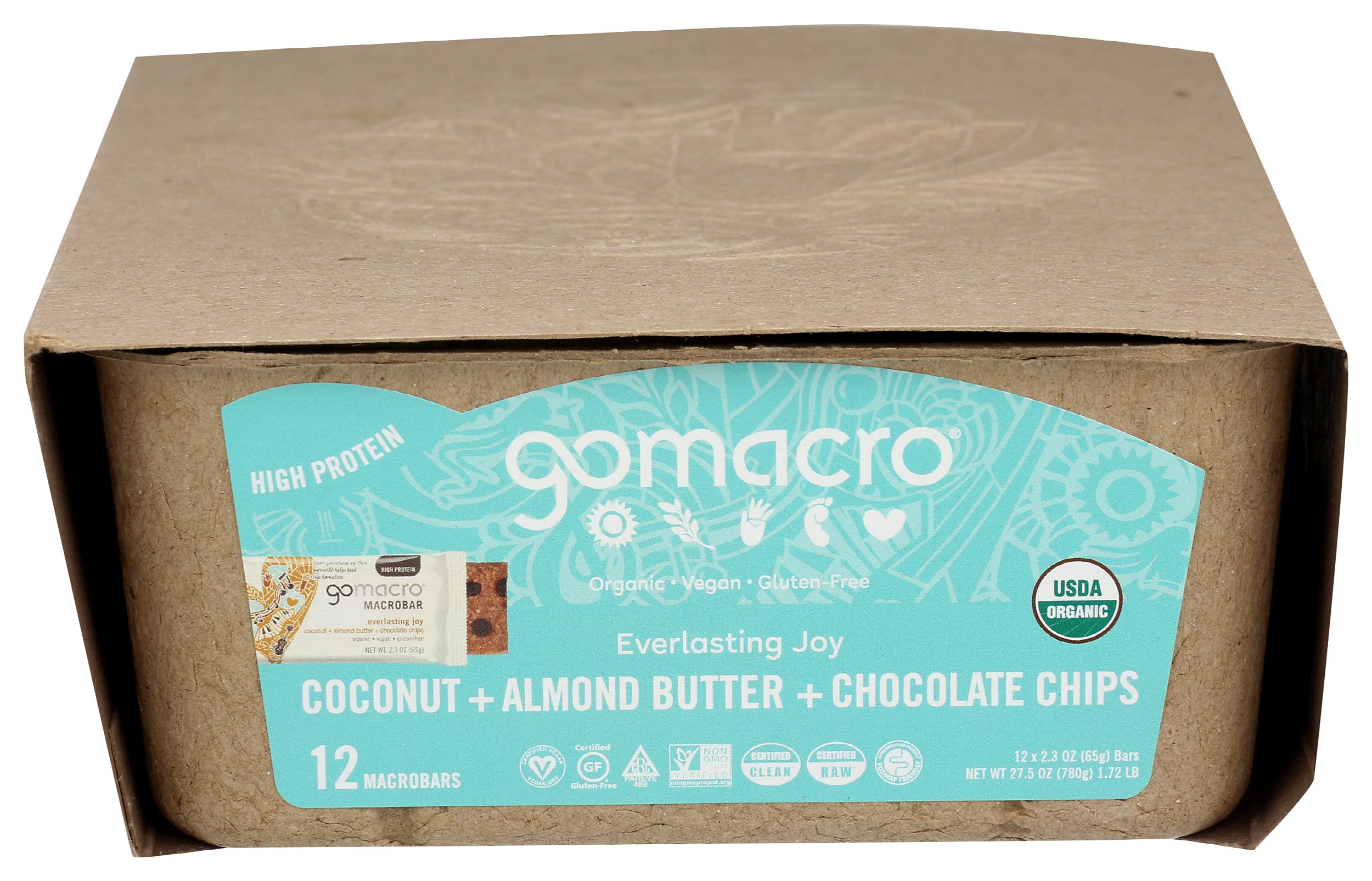 Gomacro, Bars Coconut Almond Butter Chocolate Chip Organic, 2.3 Ounce, 12 Pack
