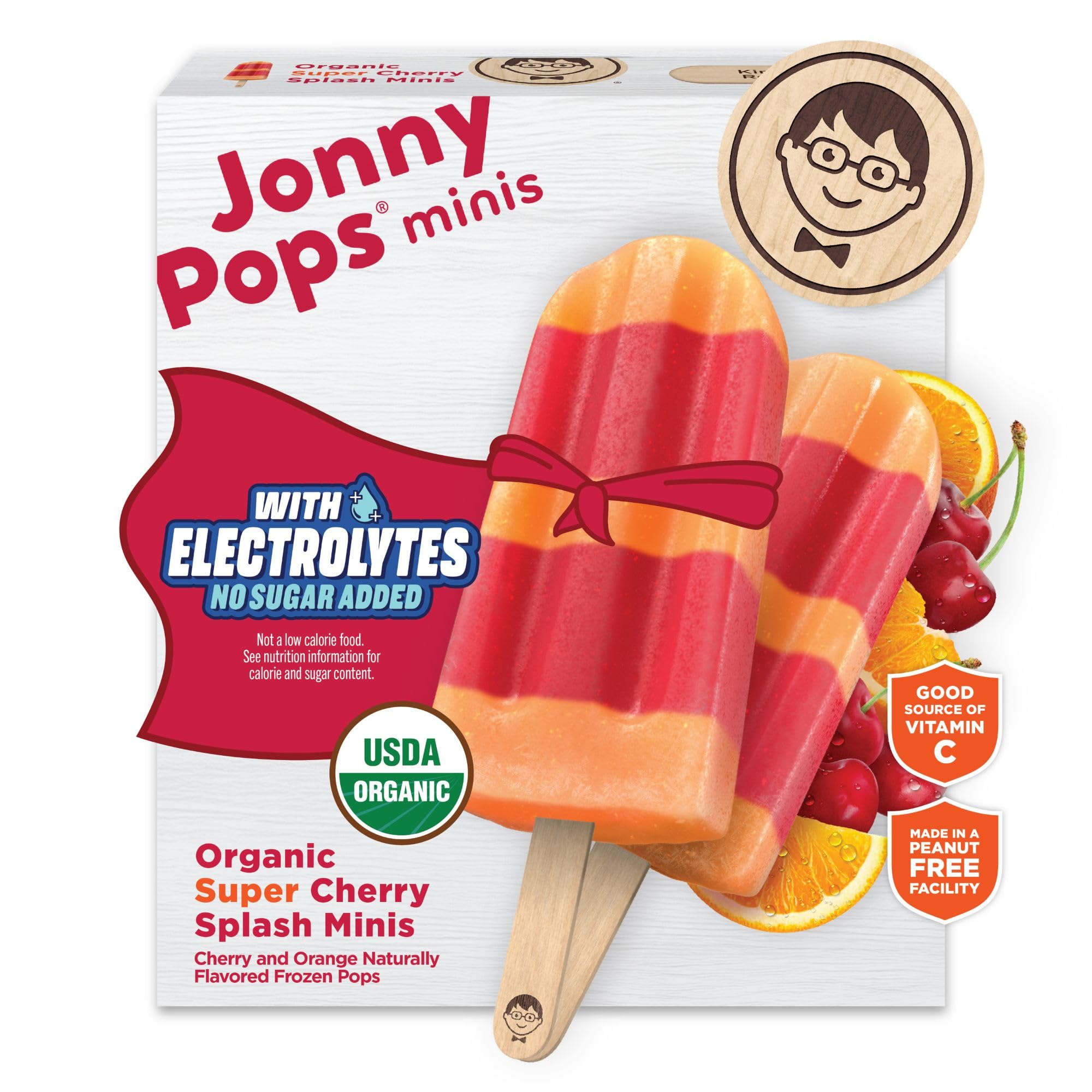 JonnyPops No Sugar Added Organic Super Cherry Splash Mini Frozen Pops, 6ct