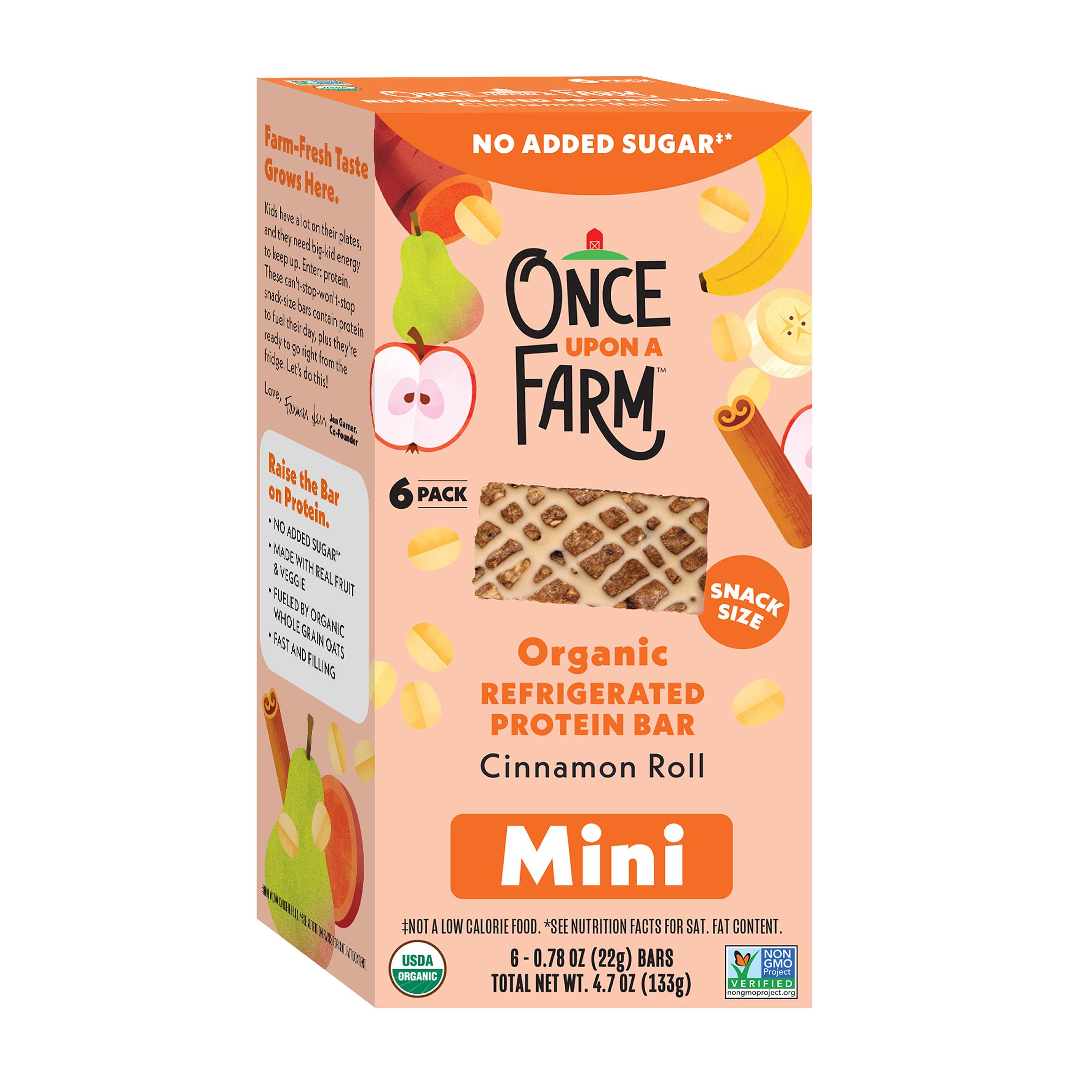 Once Upon a Farm Organic Mini Refrigerated Protein Kids' Bar Multipack Cinnamon Roll, 6-.78oz Bars