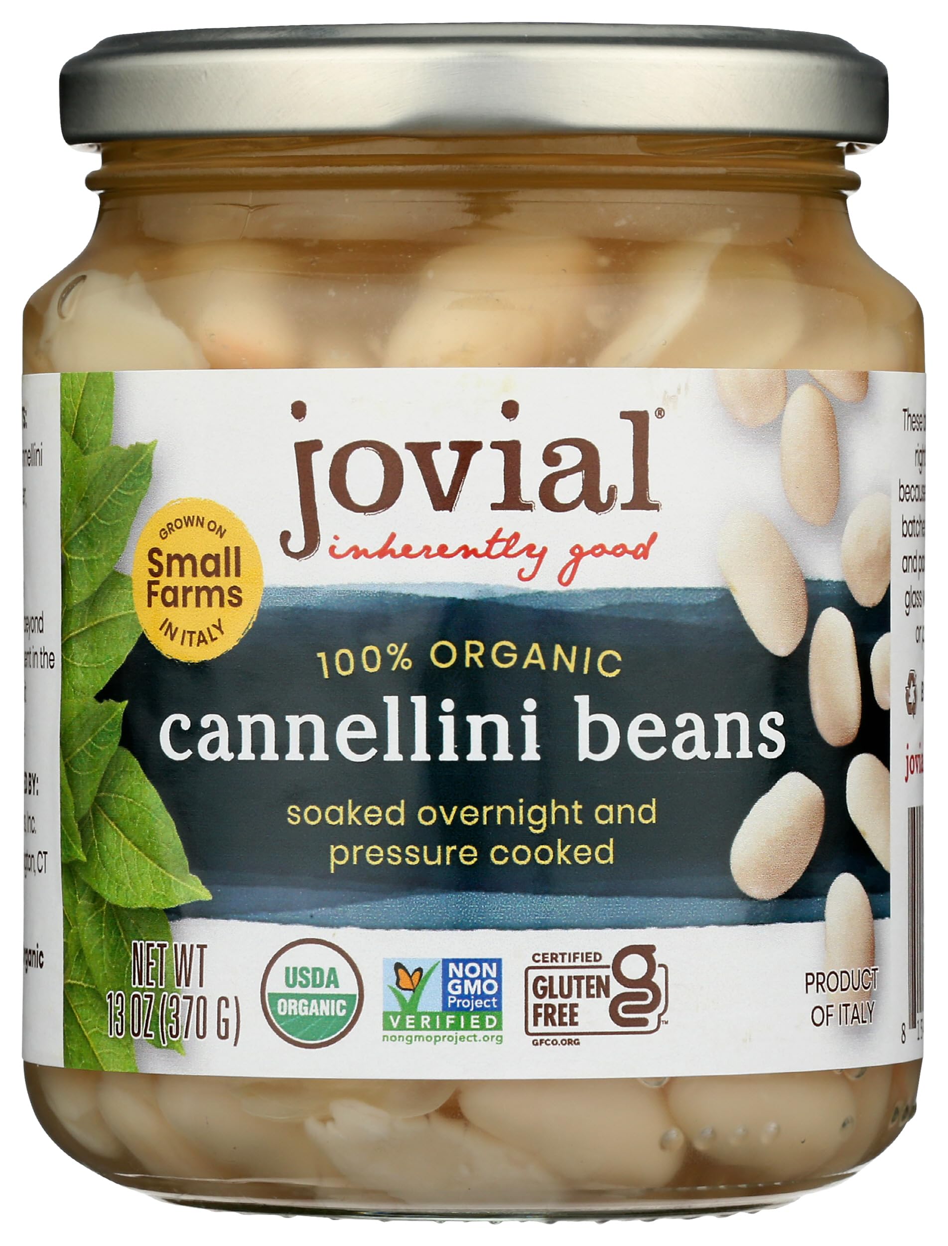 Jovial Cannellini Beans | USDA Organic Certified | Gluten-Free | Non-GMO | High Protein & Fiber | Top 8 Allergen-Free | BPA-Free | Pressure Cooked | Recyclable Glass | Product of Italy | 13 oz