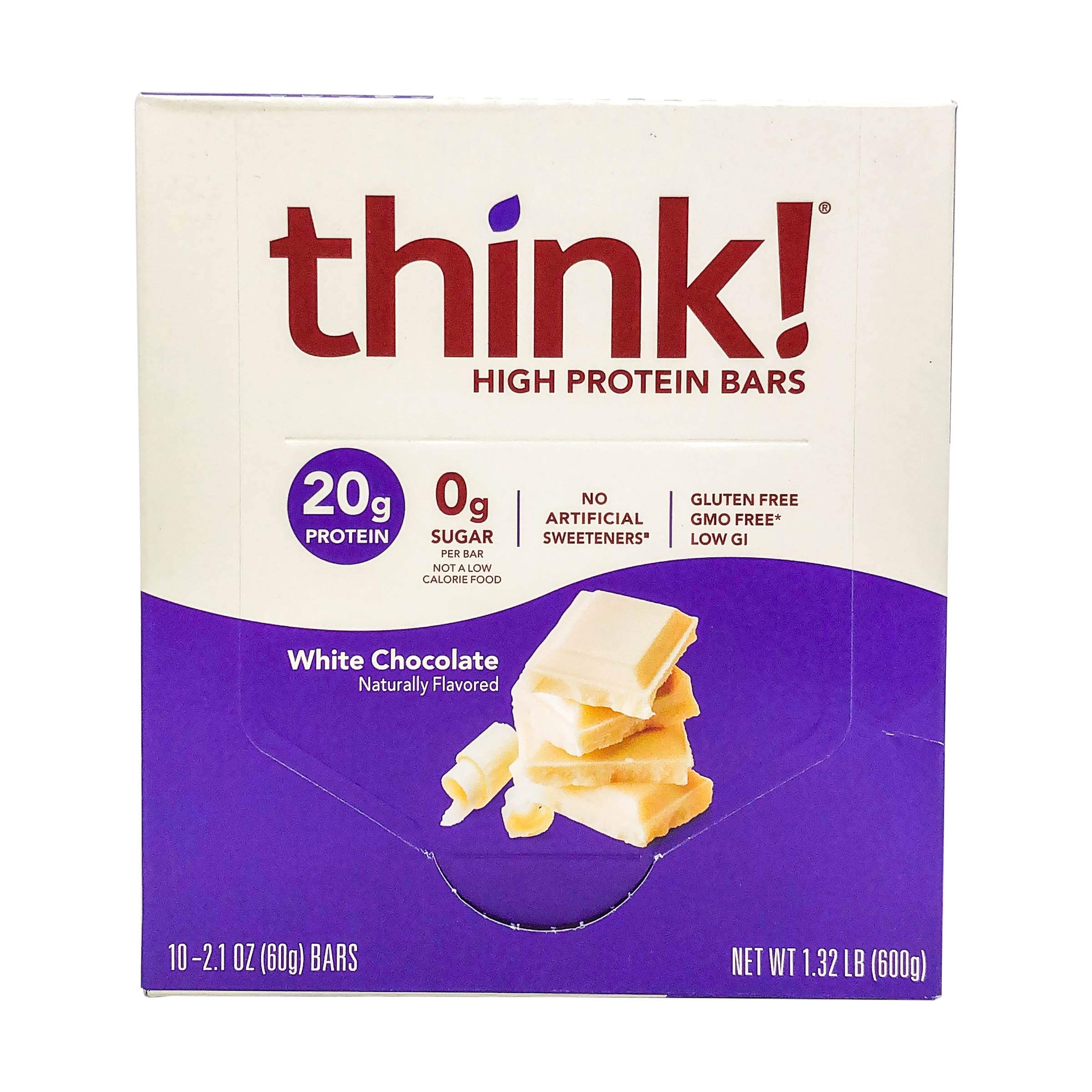 Think!, Bar High Protein White Chocolate Box 10 Count, 2.1 Ounce