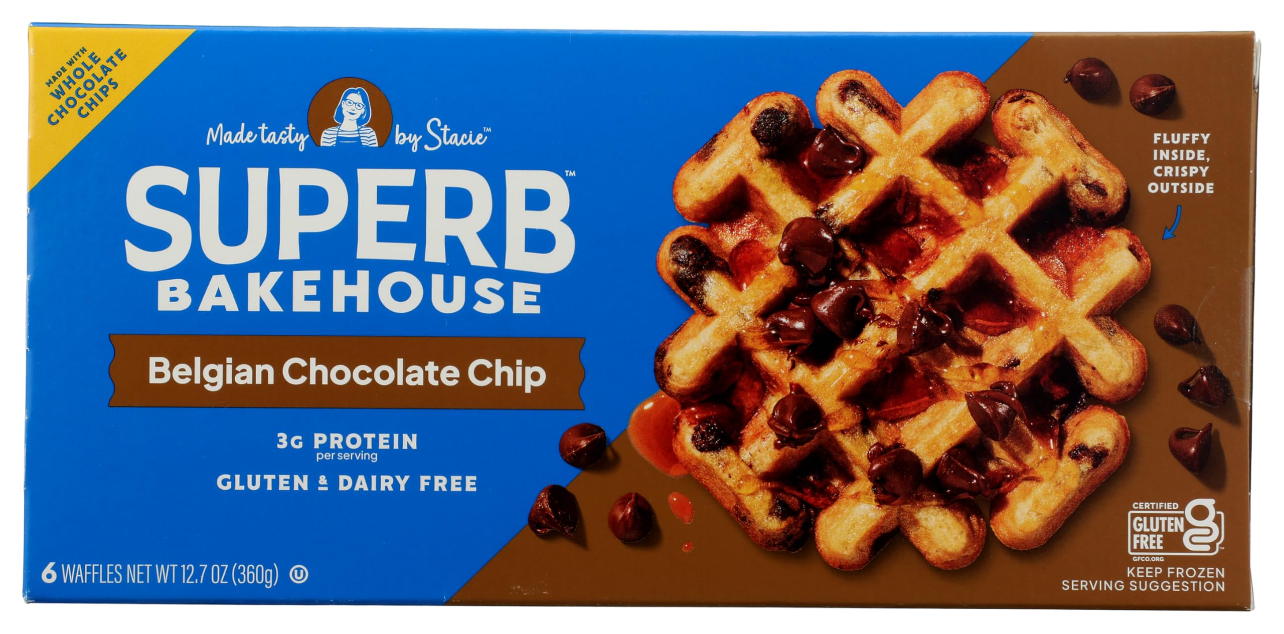 Superb Bakehouse Chocolate Chip Waffles No Added Sugar, Gluten Free, 6 Servings Per Carton