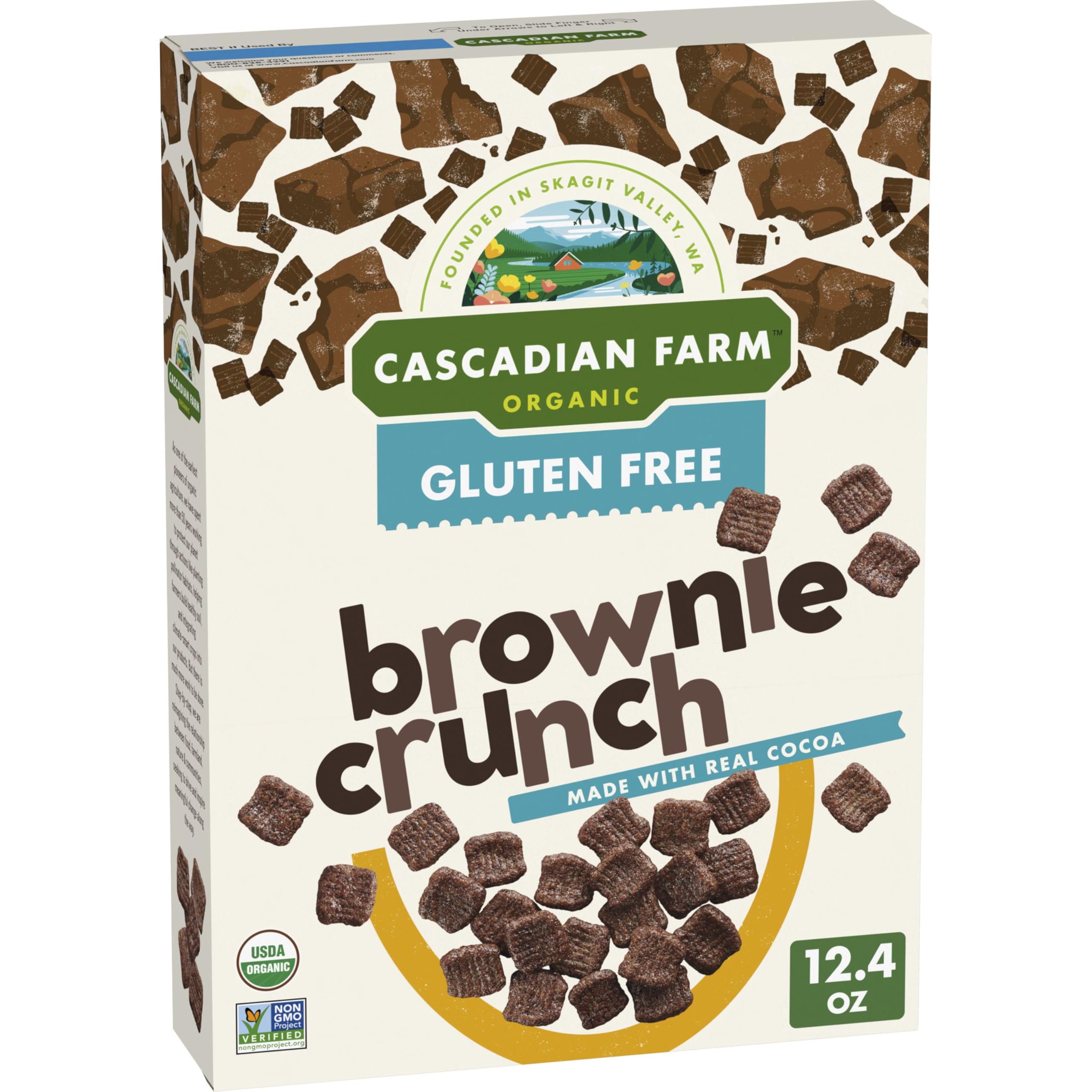 Cascadian Farm Organic Brownie Crunch Cereal, Gluten Free, 12.4 oz | Made with Real Cocoa; Non-GMO Project Verified and USDA Organic; 18g Whole Grain per Serving, 12.4 oz
