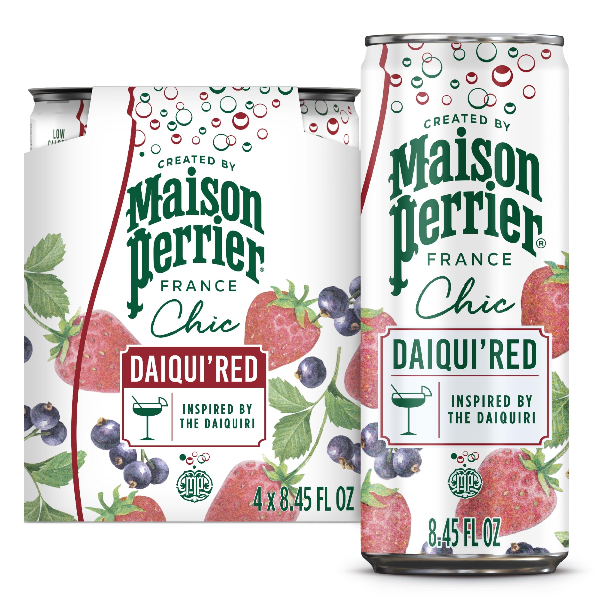 Maison Perrier Chic Daiqui Red Sparkling Mocktail, 30 Calories, 4 Pack | Crafted in France with bold bubbles and cocktail-inspired flavor for an elevated, alcohol-free experience. 4 pack.