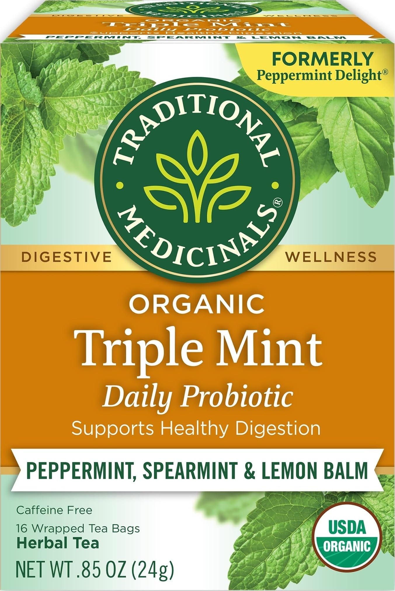 Traditional Medicinals Organic Triple Mint, 16 Tea Bags | Supports Healthy Digestion, Kosher, Non-GMO, Caffeine-Free