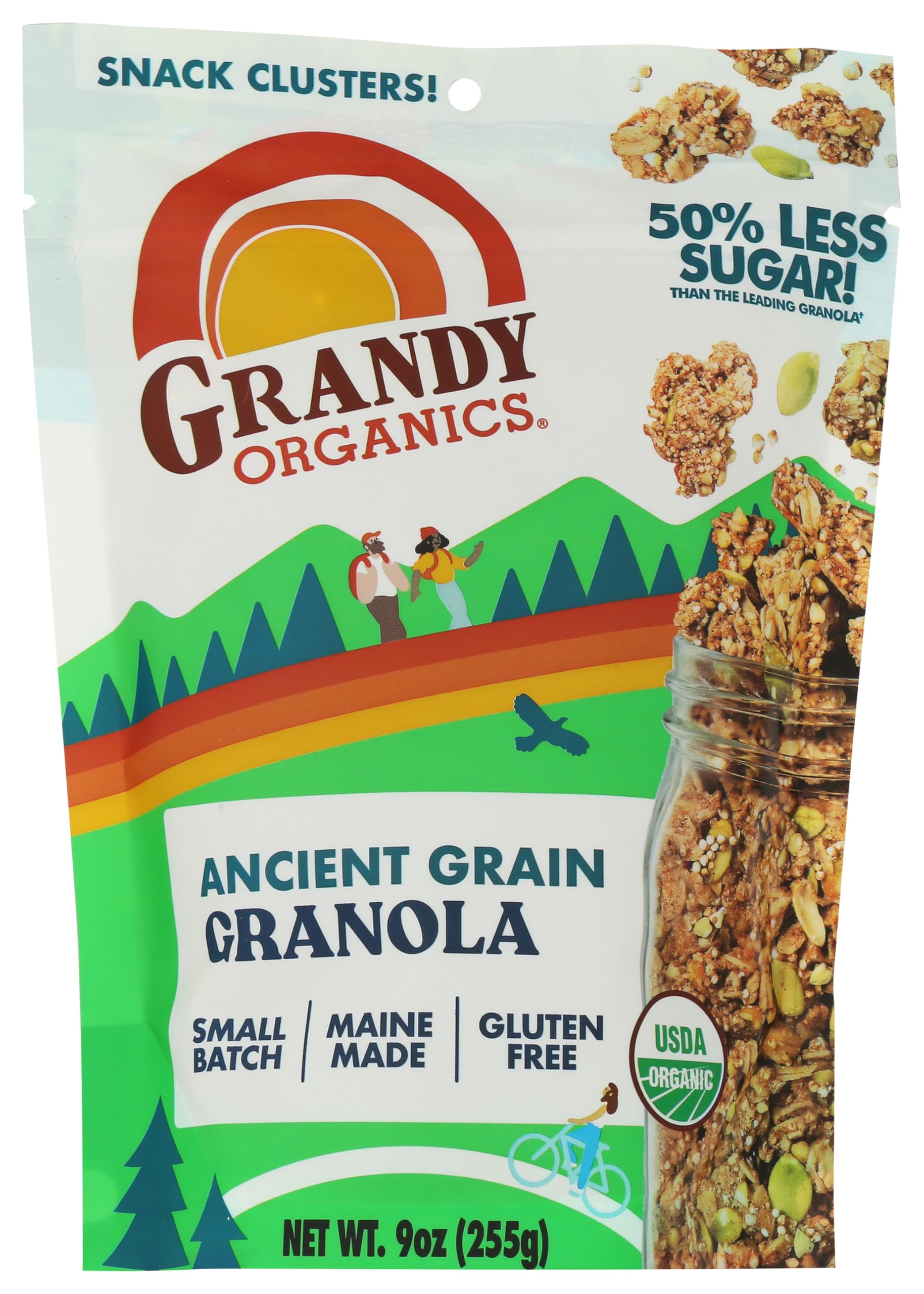 Grandy Organics Ancient Grain Granola - 6g Protein Snackable Granola Clusters - Whole Grain, Low Sugar, Gluten Free, Non-GMO, Certified Organic Healthy Snacks - Pack of 1