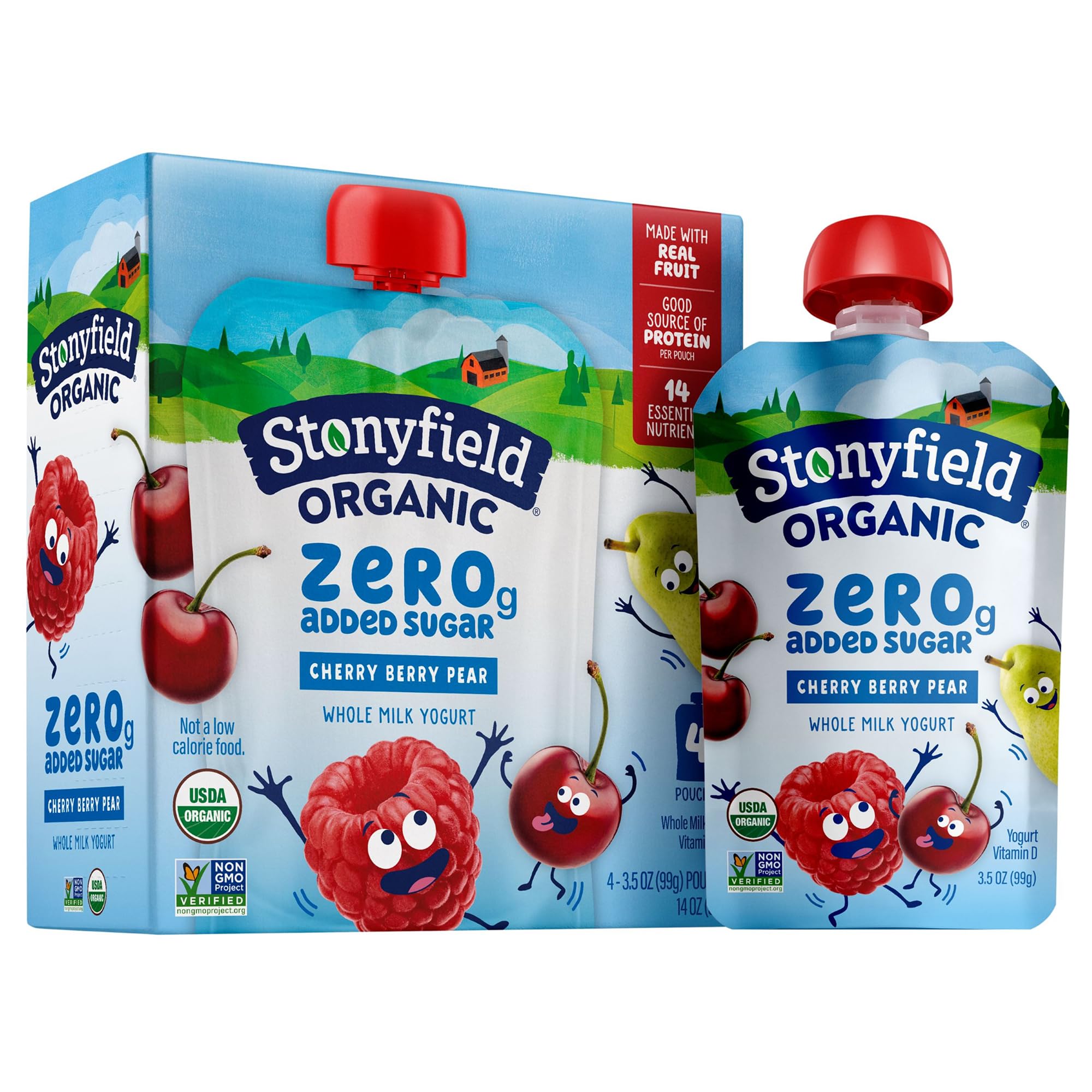Stonyfield Organic Kids Cherry Berry Pear Yogurt Pouches, 3.5 oz, 4 ct