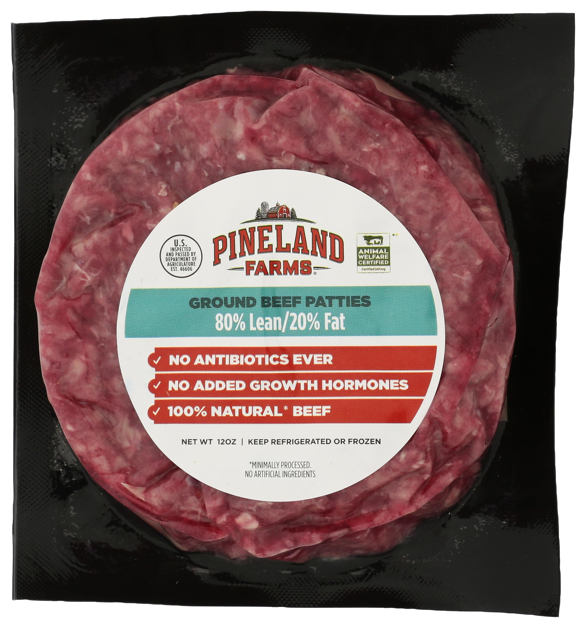 Pineland Farms Natural Meats, Beef Ground 80/20 Patty Tray Pack Step 1, 12 Ounce