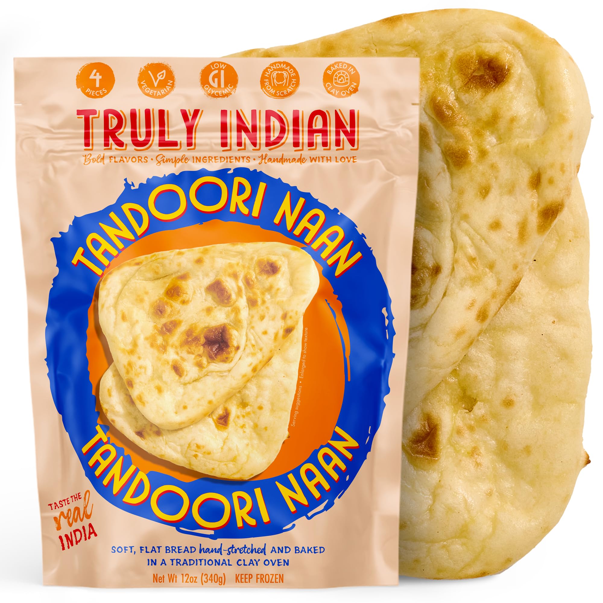 TRULY INDIAN, Indian Food, Tandoori Naan, Frozen Indian Flatbread, Authentic Tandoori-Baked, Vegetarian, 12 OZ