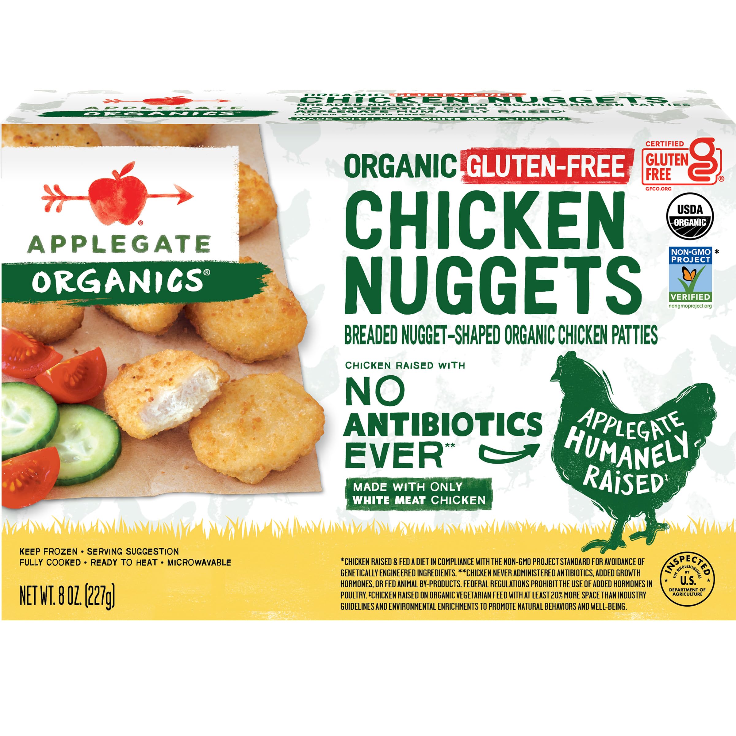 APPLEGATE ORGANICS Gluten-Free Chicken Nuggets, 8oz | No Antibiotics Ever, Certified Gluten-Free, Non-GMO Project Verified, Made with only White Meat Chicken