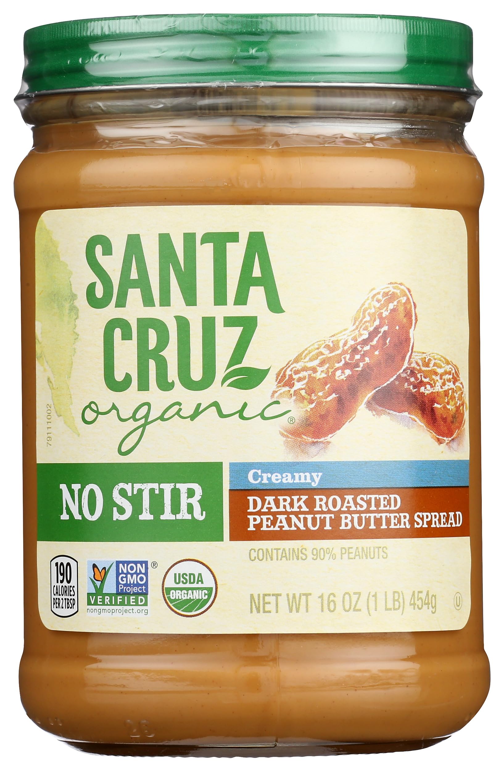 Santa Cruz Organic, Peanut Butter Spread Dark Roast Creamy No Stir Organic, 16 Ounce