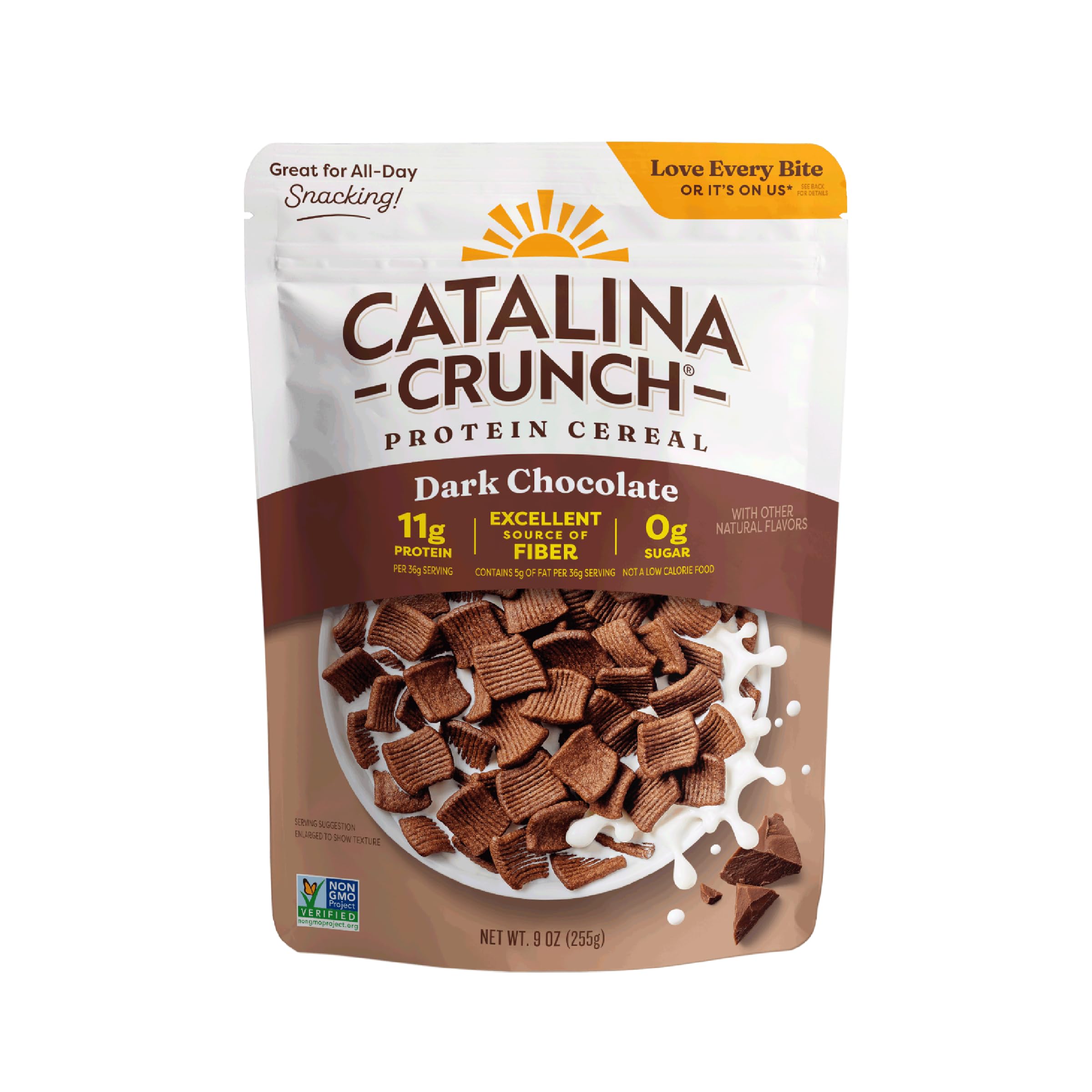 Catalina Crunch Protein Cereal, Dark Chocolate, 9 oz Bag (Pack of 1) | Sugar Free, 11g of Protein, Gluten Free, Excellent Source of Fiber, Breakfast Cereal, Packaging May Vary