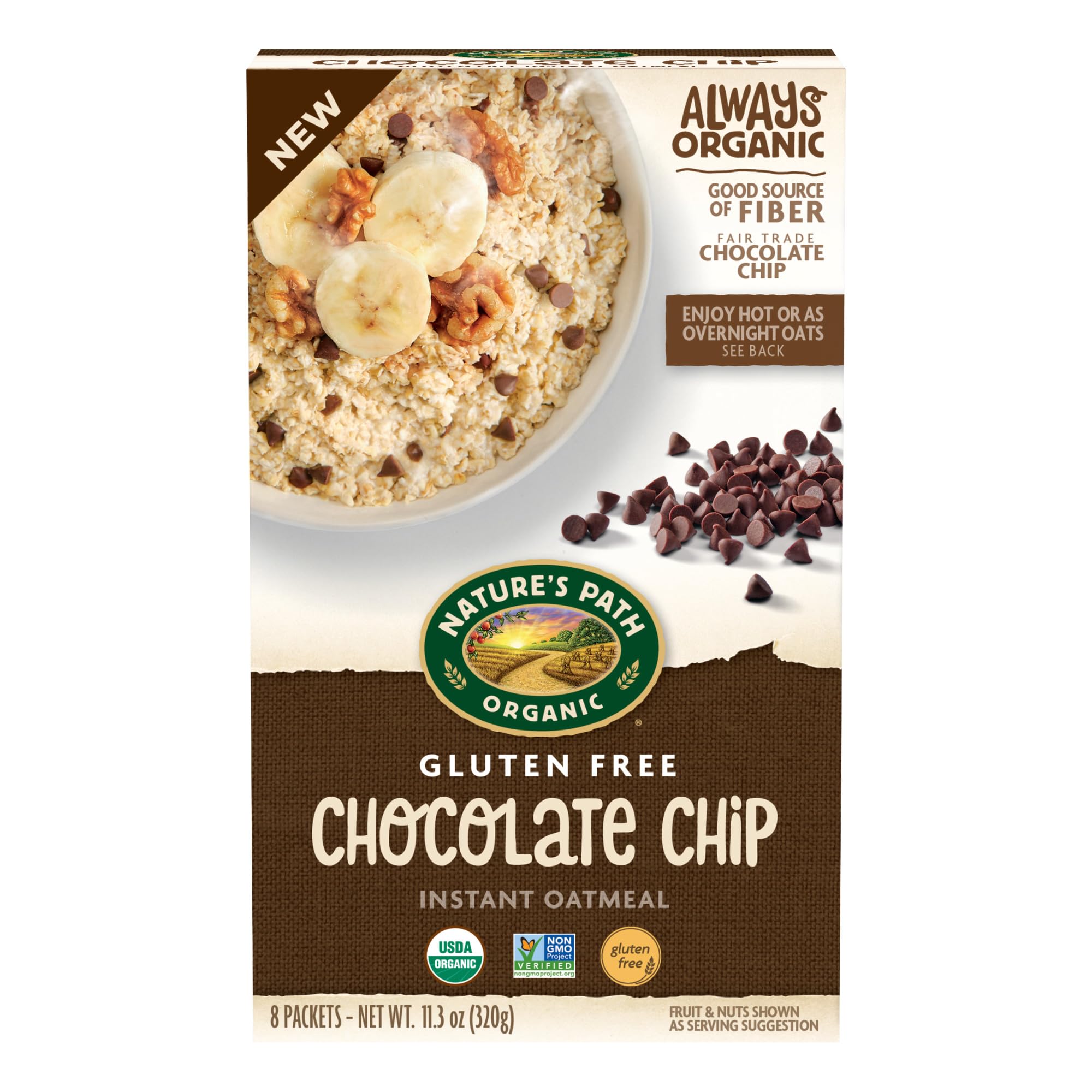Nature's Path Organic Chocolate Chip Instant Oatmeal, 11.3 oz (Pack of 1) | Gluten-Free Chocolate Chip Oatmeal: 29g whole grains, rolled oats, quinoa, amaranth, Fair Trade chocolate