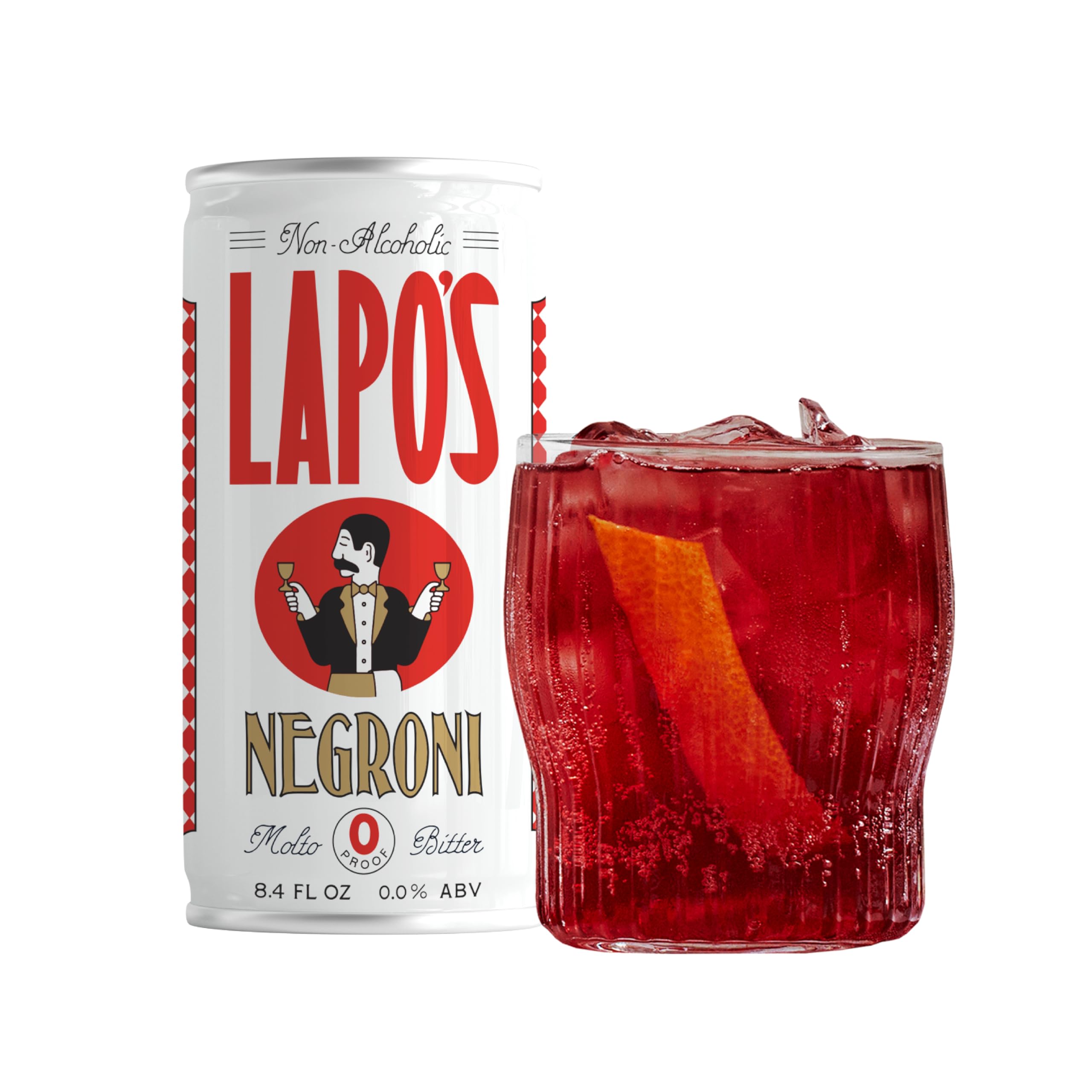 Lapo's Negroni Non Alcoholic Cocktail, Low Calorie Mocktail, 4ct | Non Alcoholic Drink, Lightly Sparkling & Bittersweet Negroni, Canned Ready to Drink, Zero Proof Cocktail Beverage Gluten Free