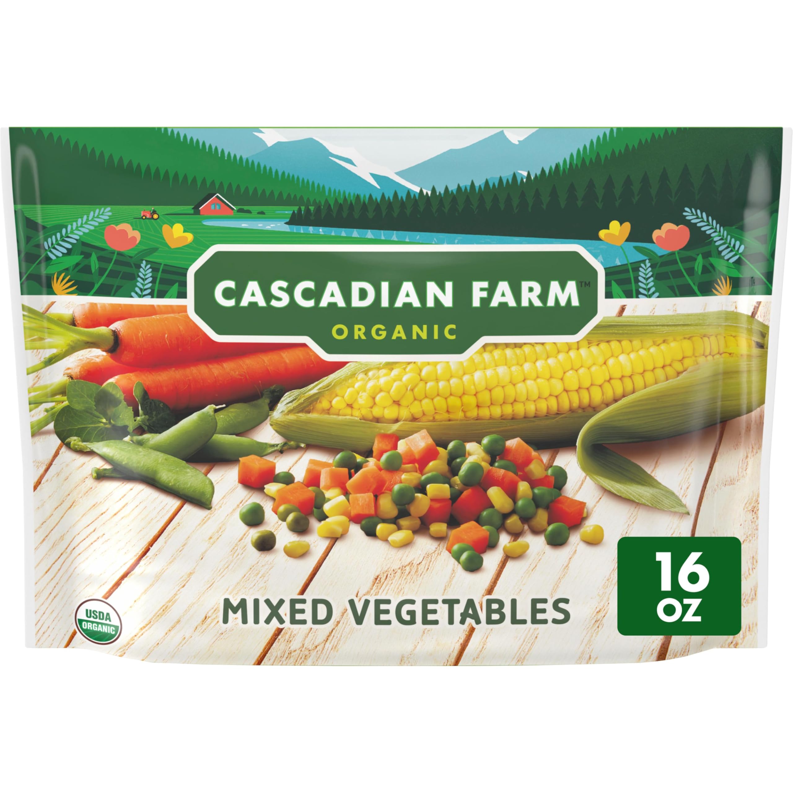 Cascadian Farm Organic Mixed Vegetables, Frozen, USDA Organic, 16 oz Bag | Corn, Peas & Carrots Blend, Stovetop or Microwave Ready, Great for Soups, Pot Pies & Casseroles