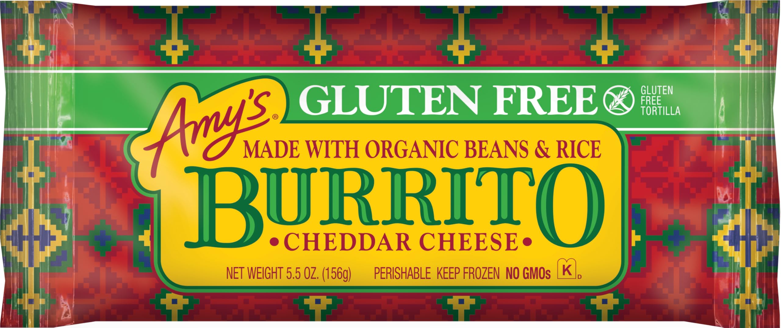 Amy's Frozen Meals, Cheddar Cheese Burrito with Beans and Rice, 5.5 oz | Gluten Free