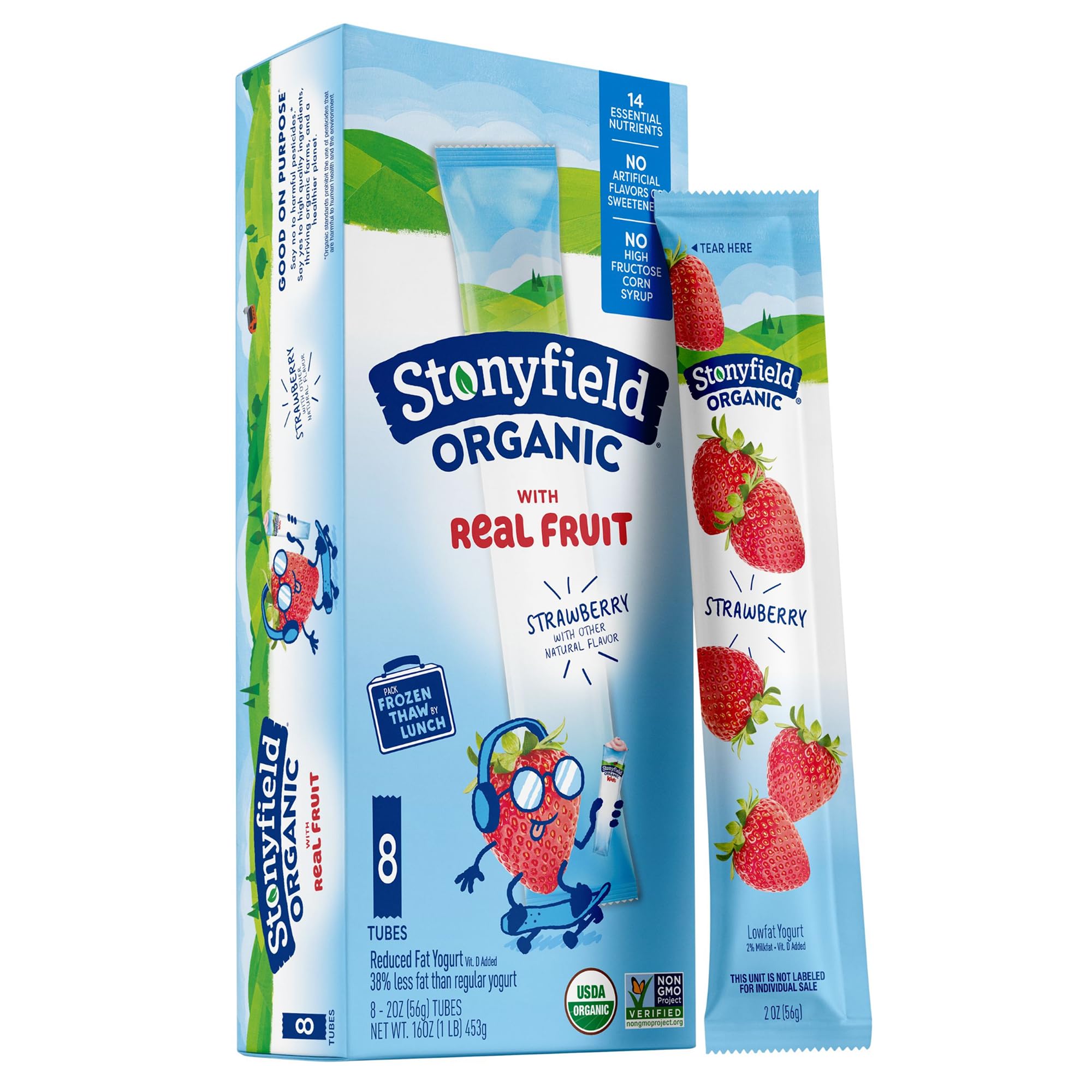 Stonyfield Organic Kids Reduced Fat Yogurt Tubes, Strawberry, 2 oz., 8 Ct