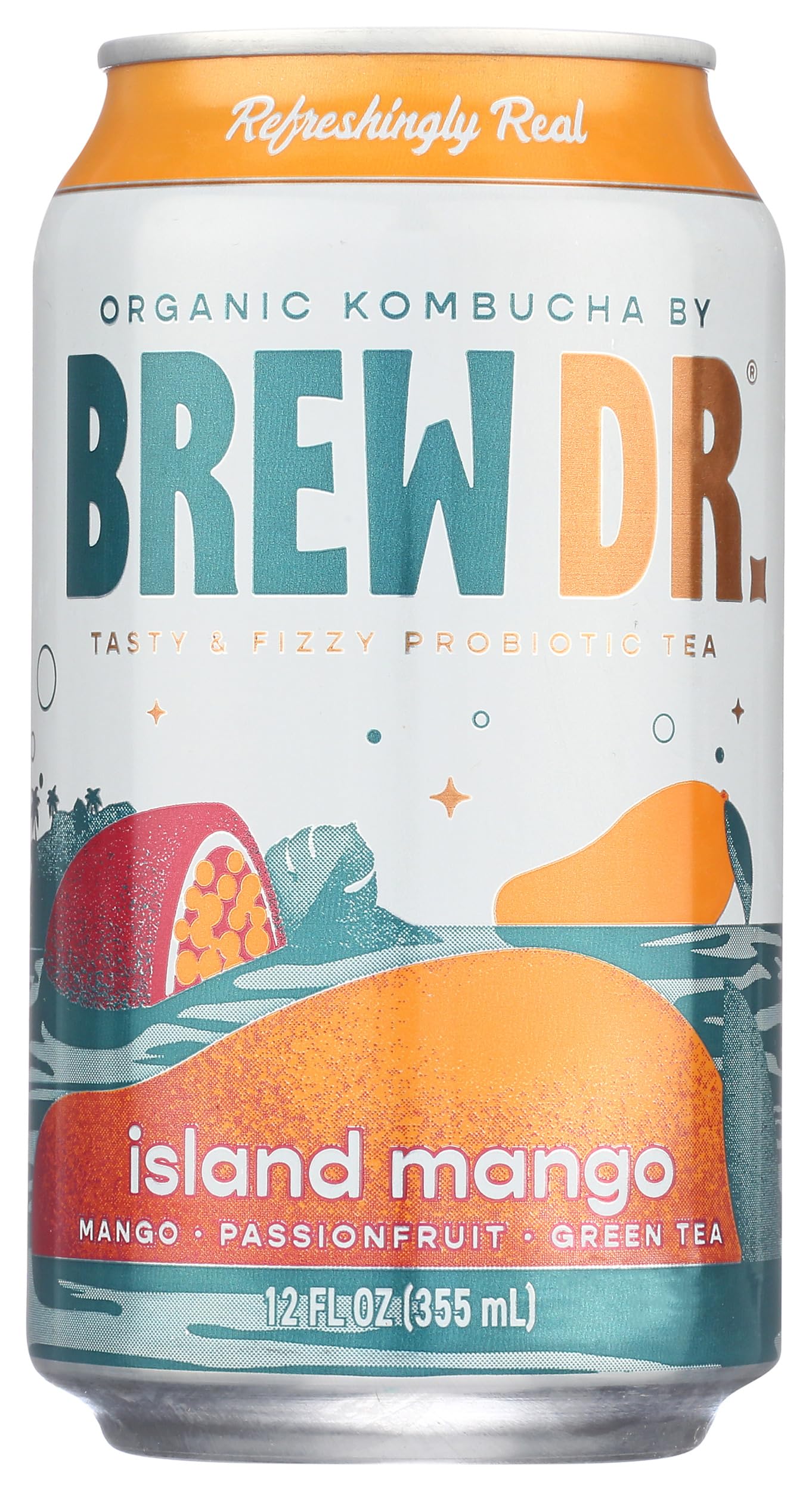 Brew Dr, Kombucha Island Mango Organic, 12 Fl Oz, 4 Pack