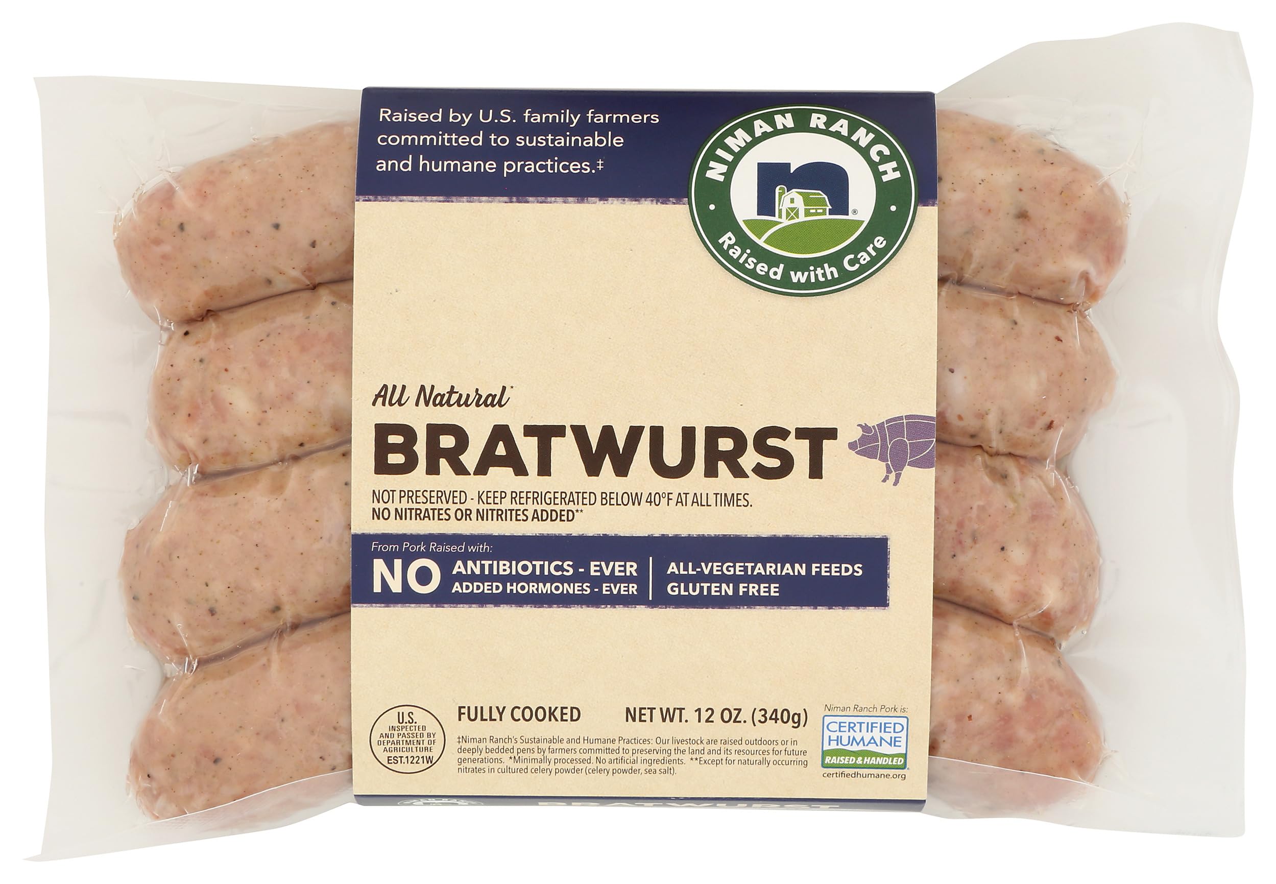 Niman Ranch Sausage Bratwurst Pork, 12 Ounce