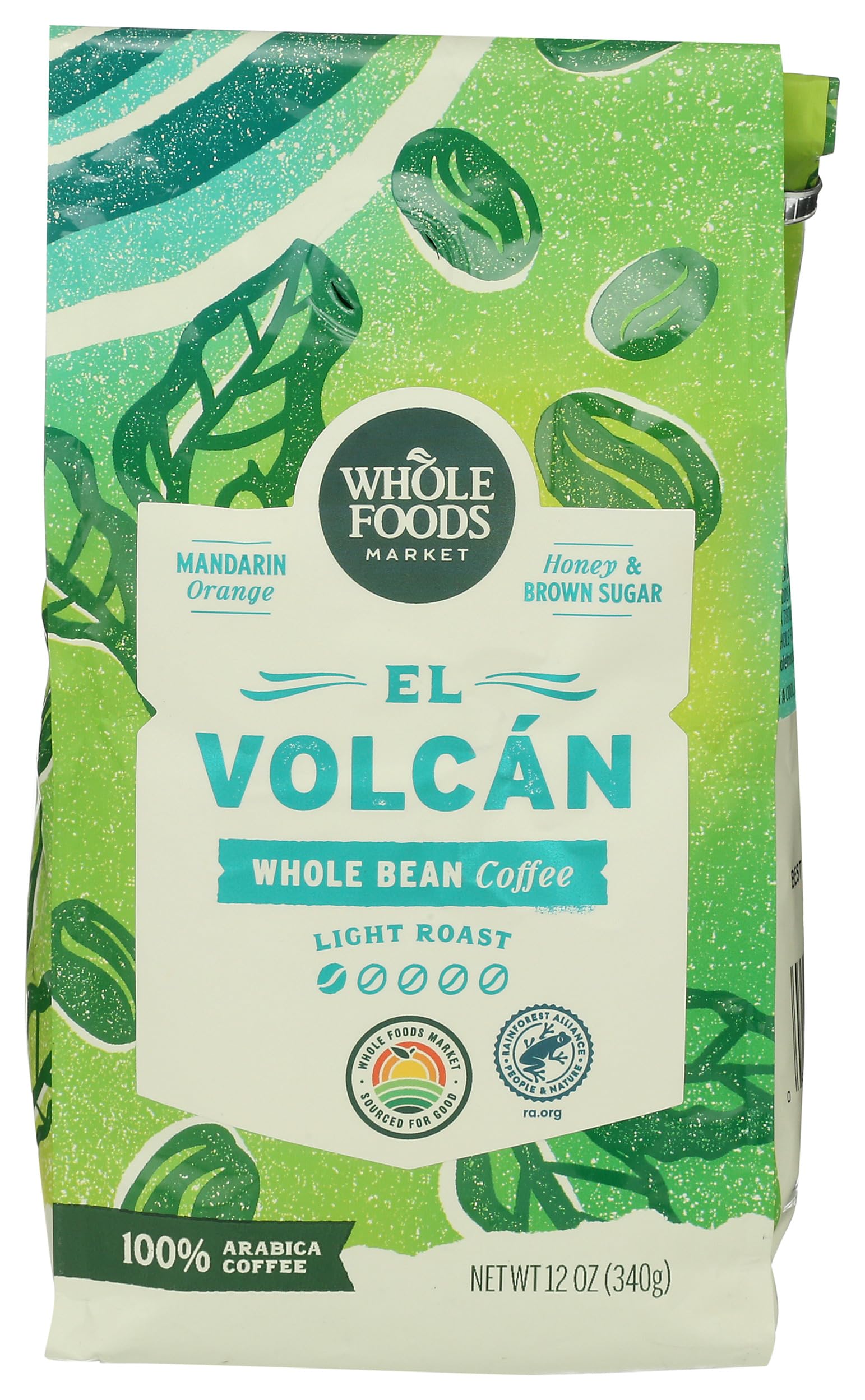 El Volcan Light Roast Whole Bean Coffee, Mandarin Orange, Honey & Brown Sugar, 12 Ounce