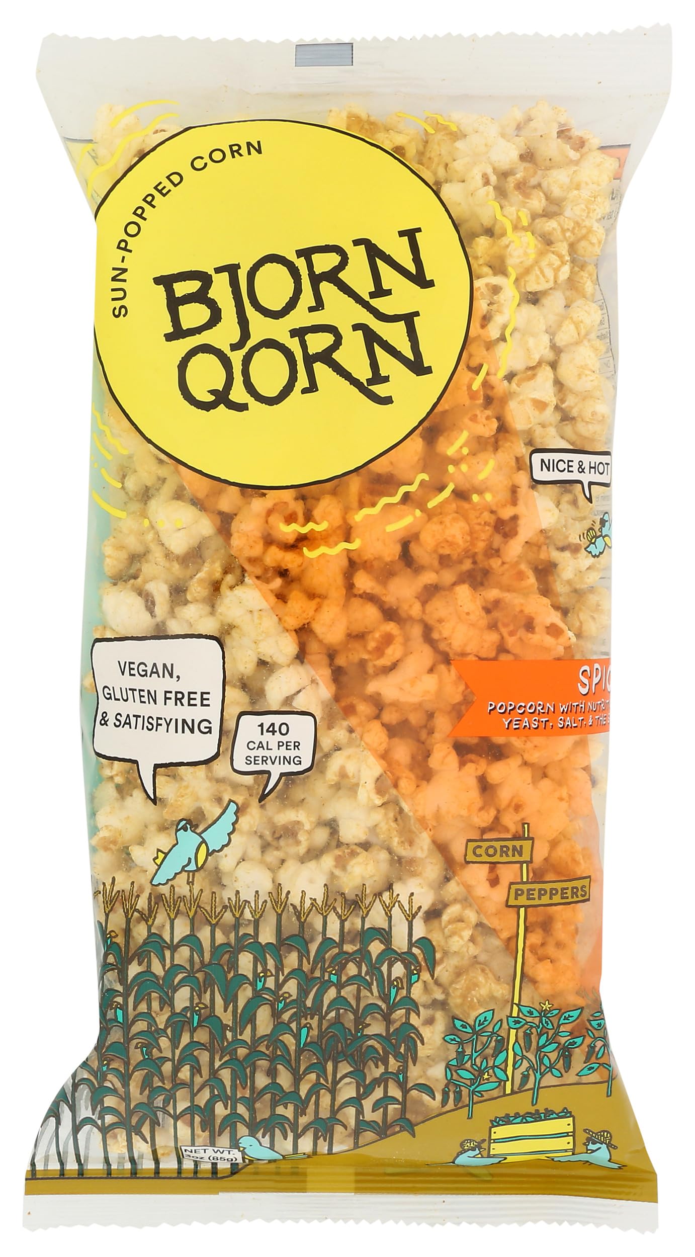 Bjornqorn, Popcorn Sun Popped Spicy, 3 Ounce