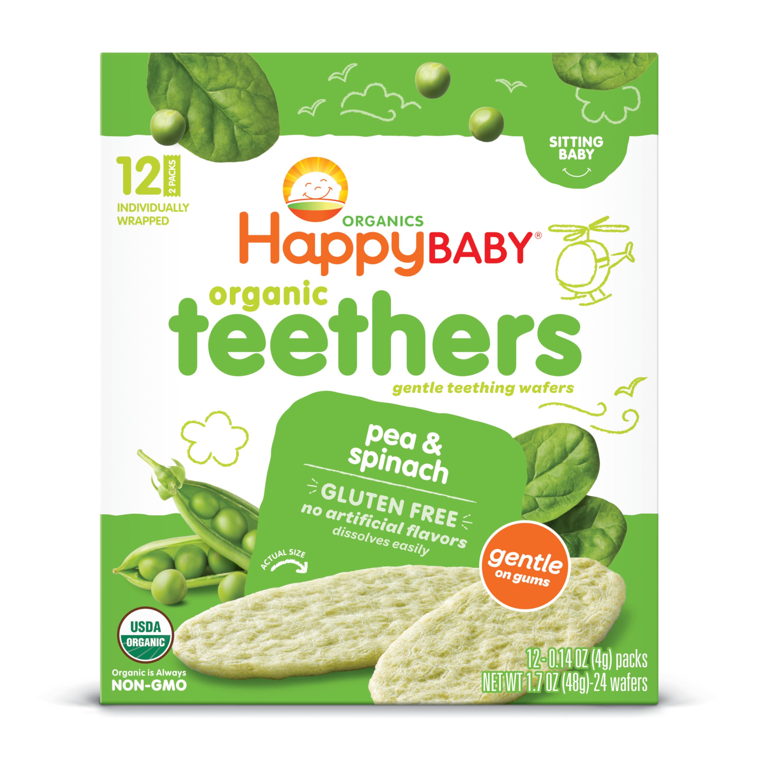 Baby Food Teether pea Spinach Organic 0.14 Ounce (Pack of 12)