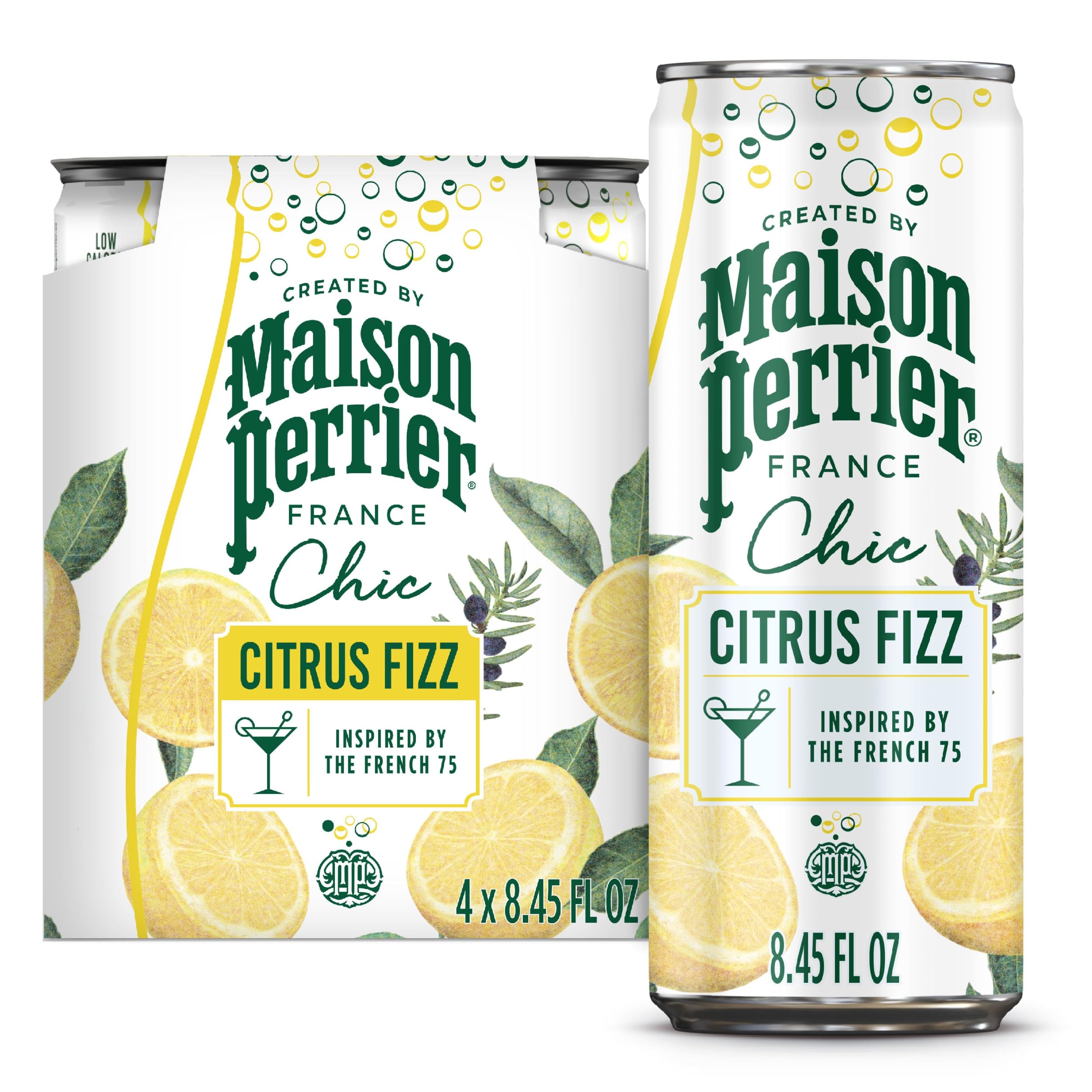 Maison Perrier Chic Citrus Fizz, Lemon Flavored Sparkling Beverage, Mocktail, 4PK