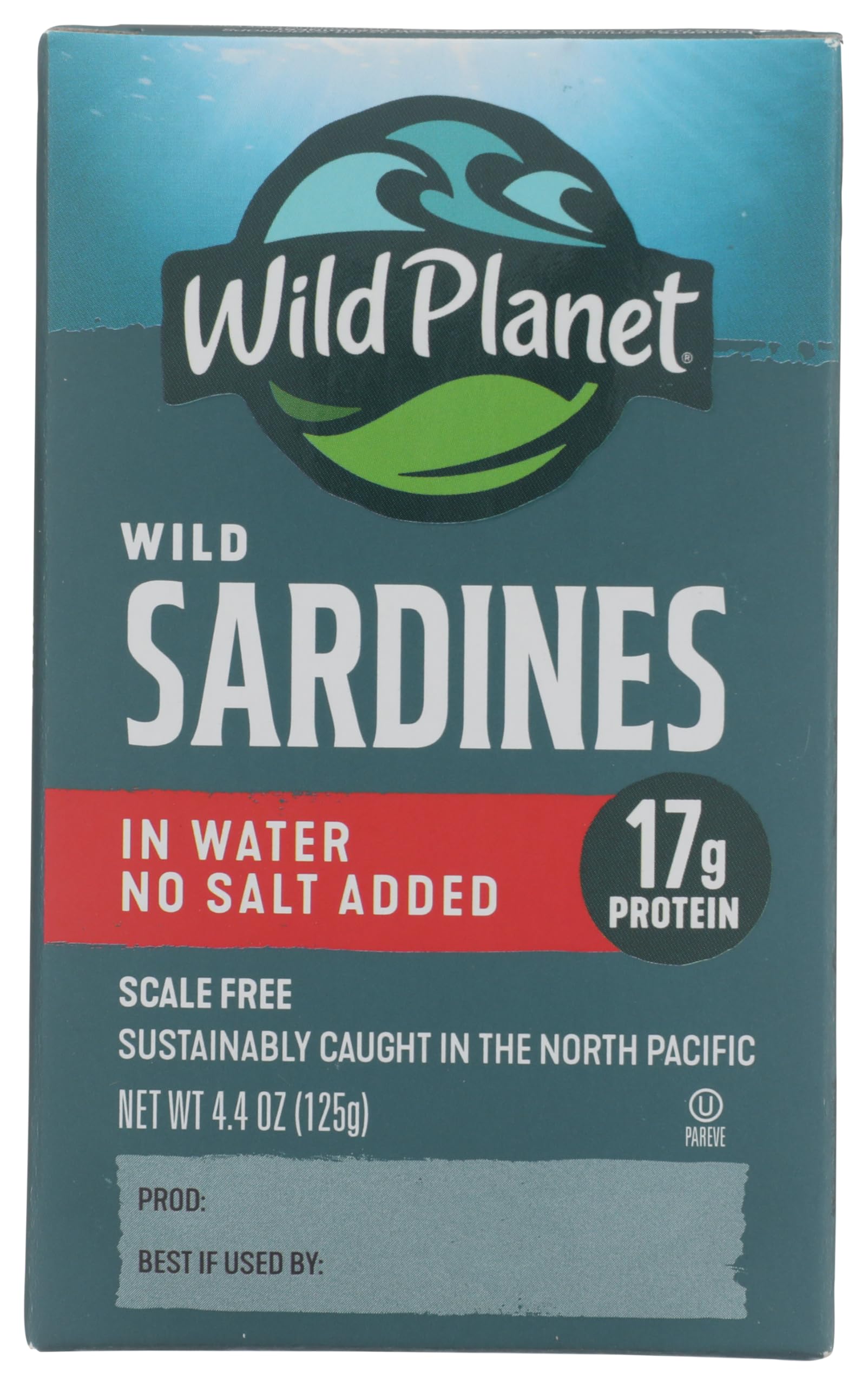 Wild Planet Wild Sardines in Water, No Salt Added, Tinned FIsh, Sustainably Wild-Caught, Non-GMO, Kosher, Gluten Free, Keto and Paleo, 4.4 Ounce, Single Unit, Packaging May Vary