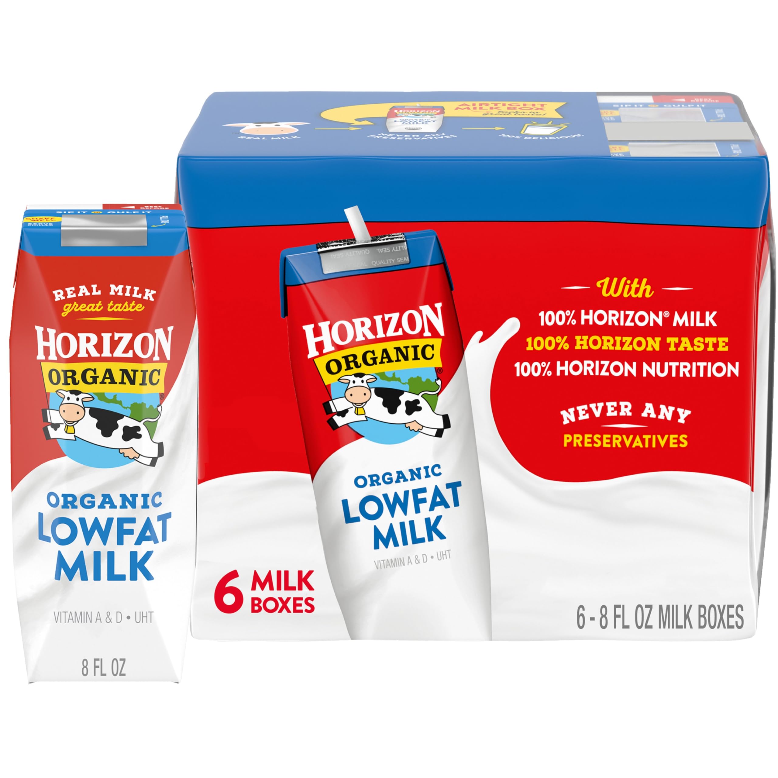 Horizon Organic Shelf Stable 1% Lowfat Milk Boxes, Pack of 6-8g Protein per Serving