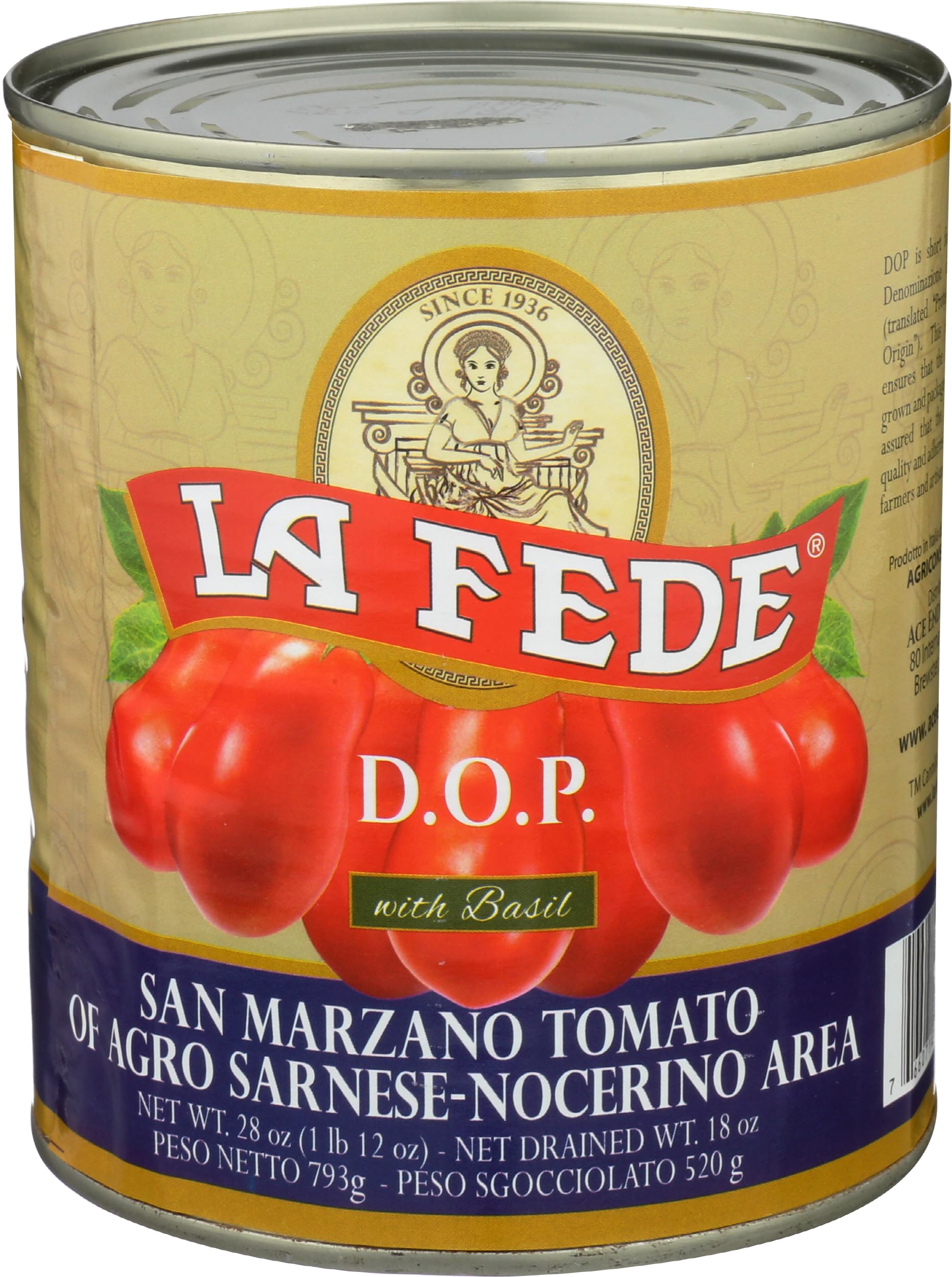 La Fede San Marzano Canned Whole Peeled Tomatoes DOP, 28 OZ