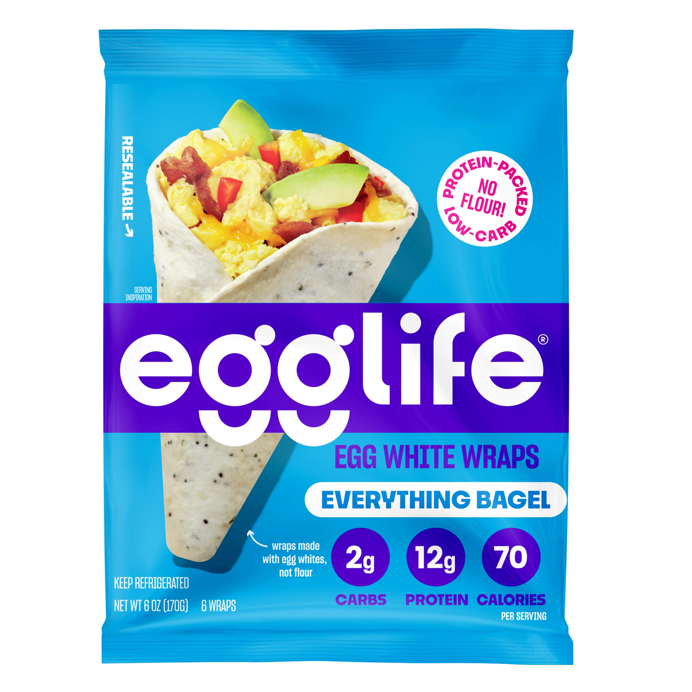 Egglife Everything Bagel Egg White Wraps - 6 Count | Flourless, High Protein, Low-Carb Tortilla Alternative