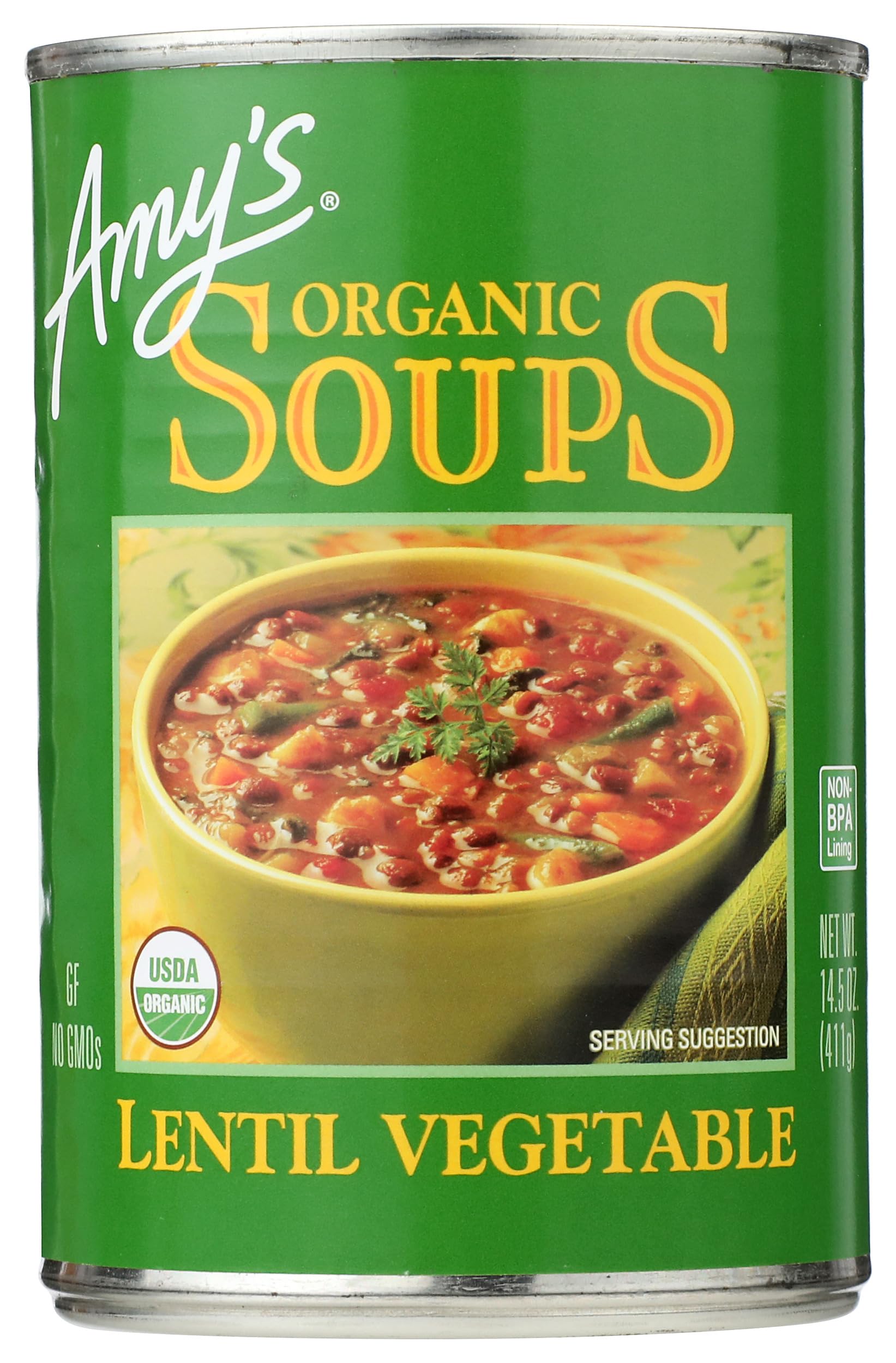 Amy's Soup, Vegan Lentil Vegetable Soup, 14.5 oz | Gluten Free, Made With Organic Celery, Carrots, Potatoes and Spinach, Canned Soup