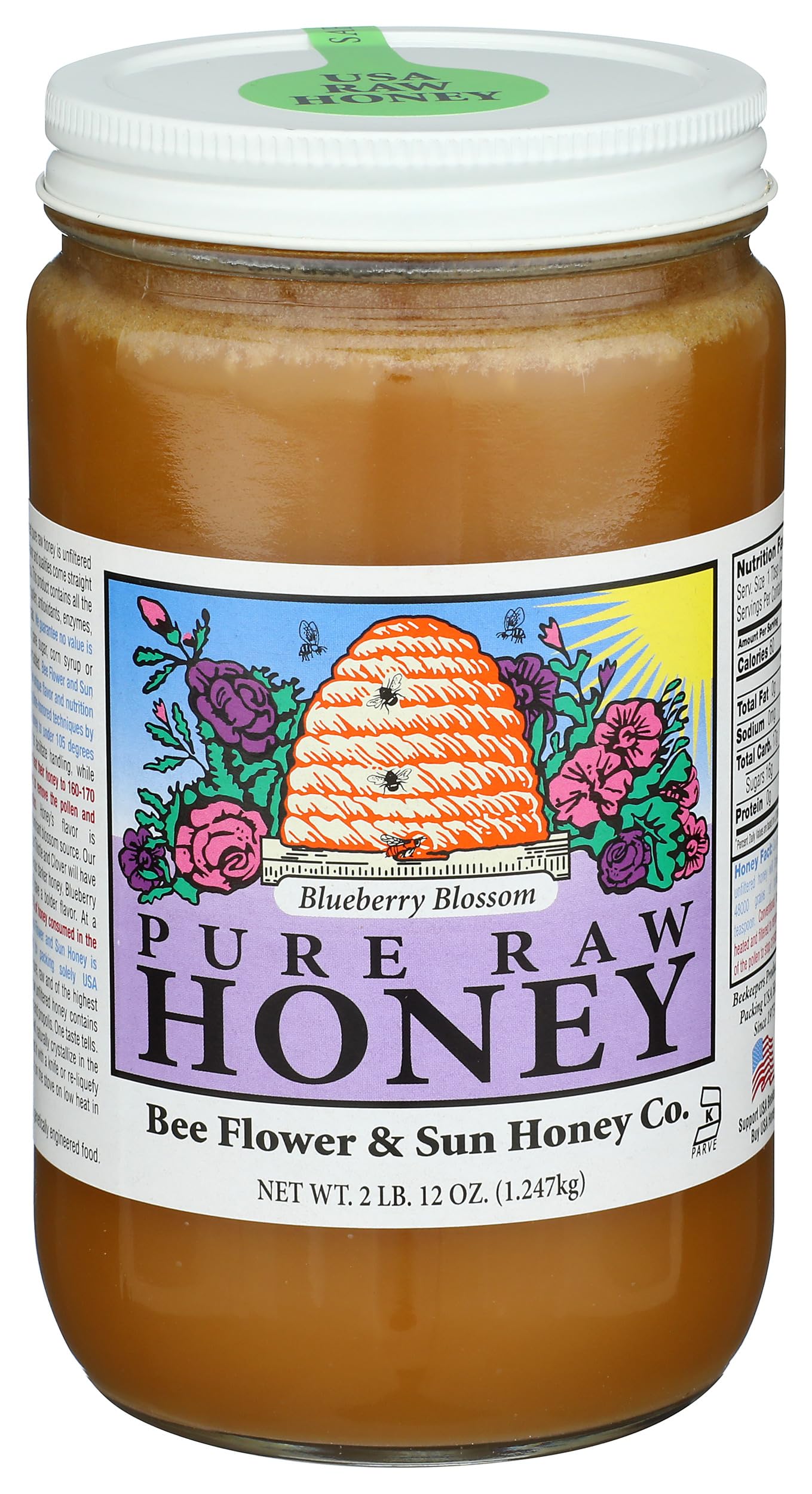 Bee Flower & Sun, Honey Blueberry Blossom Raw, 44 Ounce