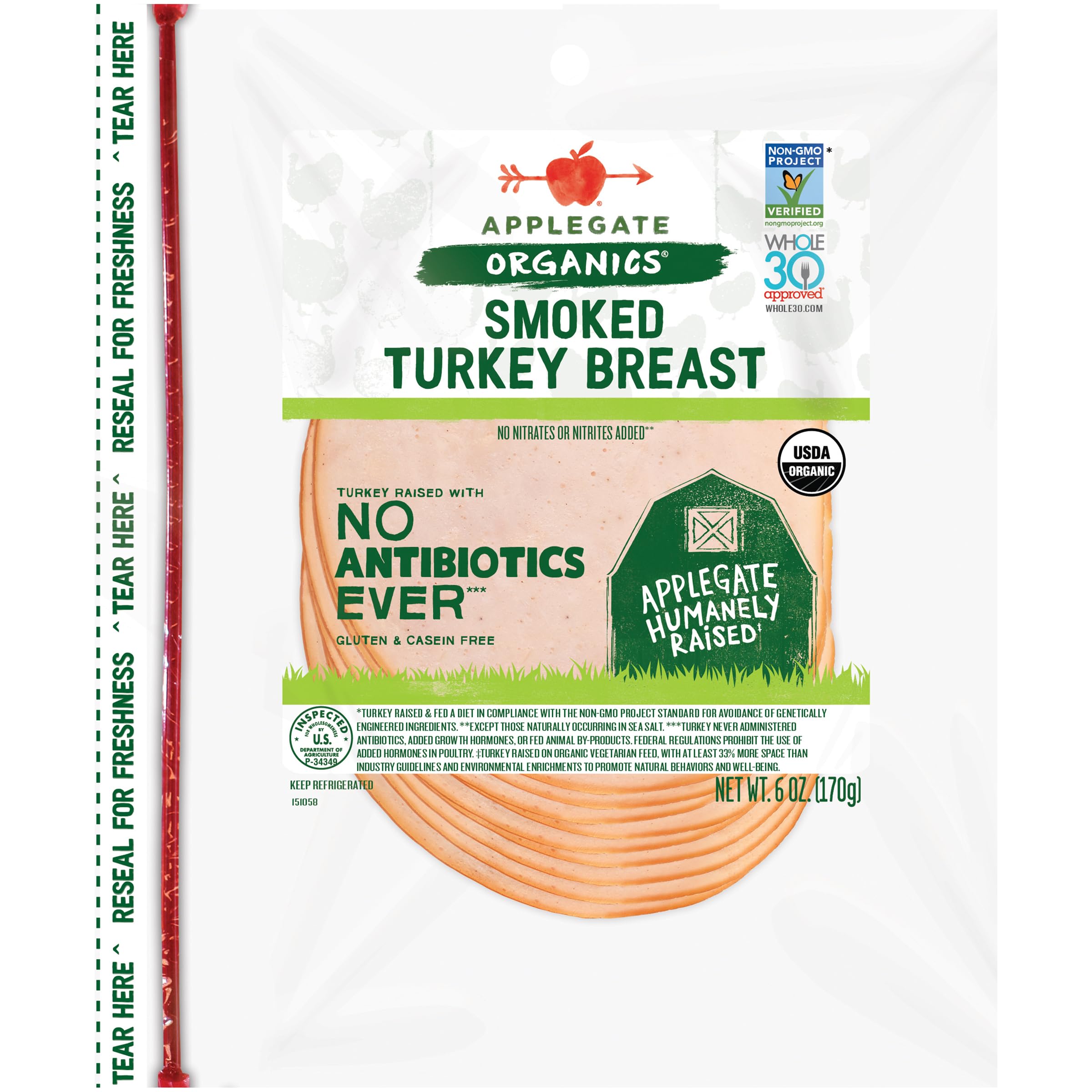 Applegate Organic Smoked Turkey SL, 6 oz