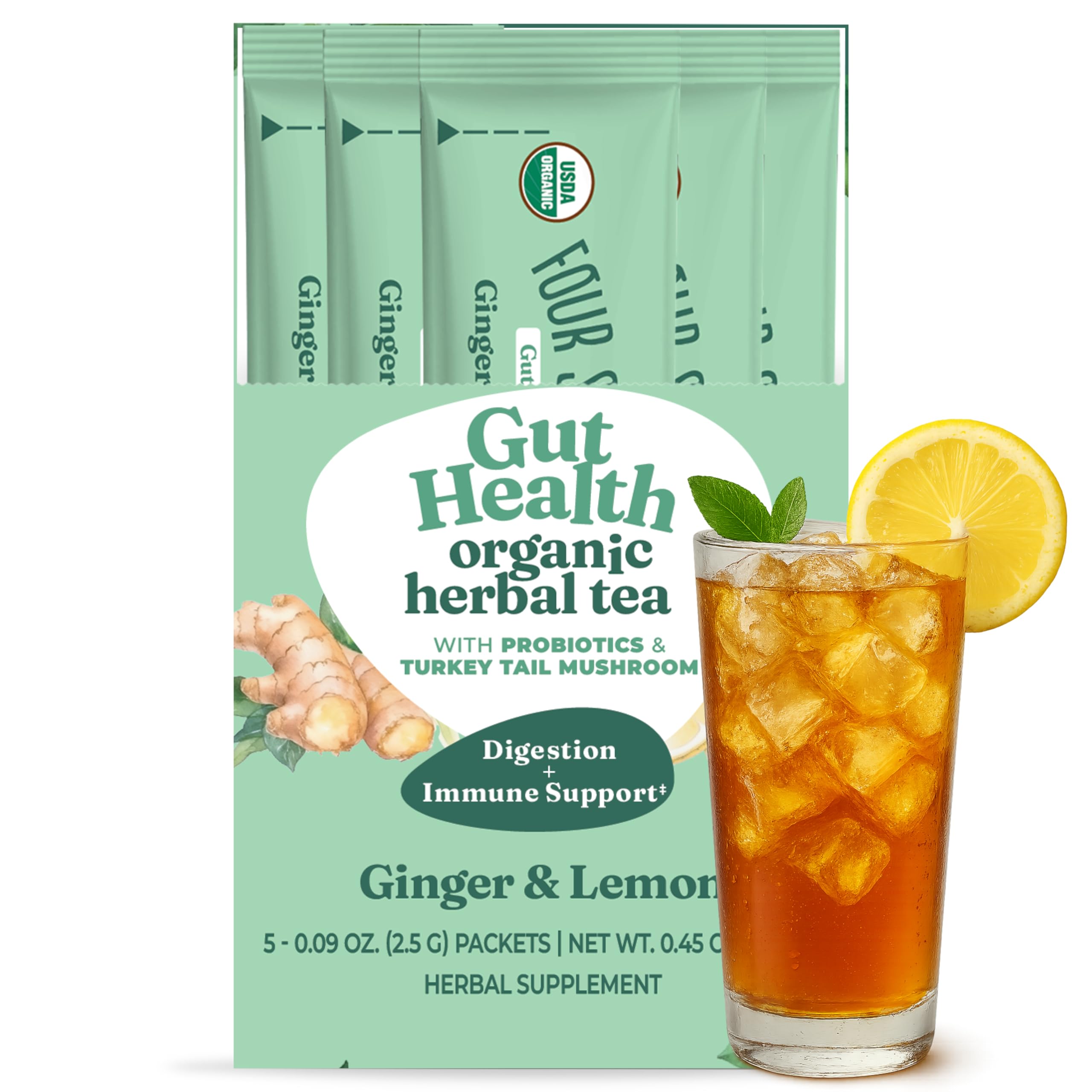 Four Sigmatic Gut Health Organic Herbal Tea Single Serve 5ct